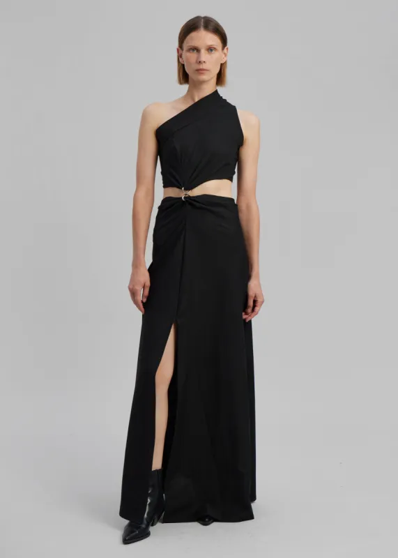 Sid Neigum Knit One-Shoulder Strap Dress W Hardware Detail - Black made by Sid Neigum