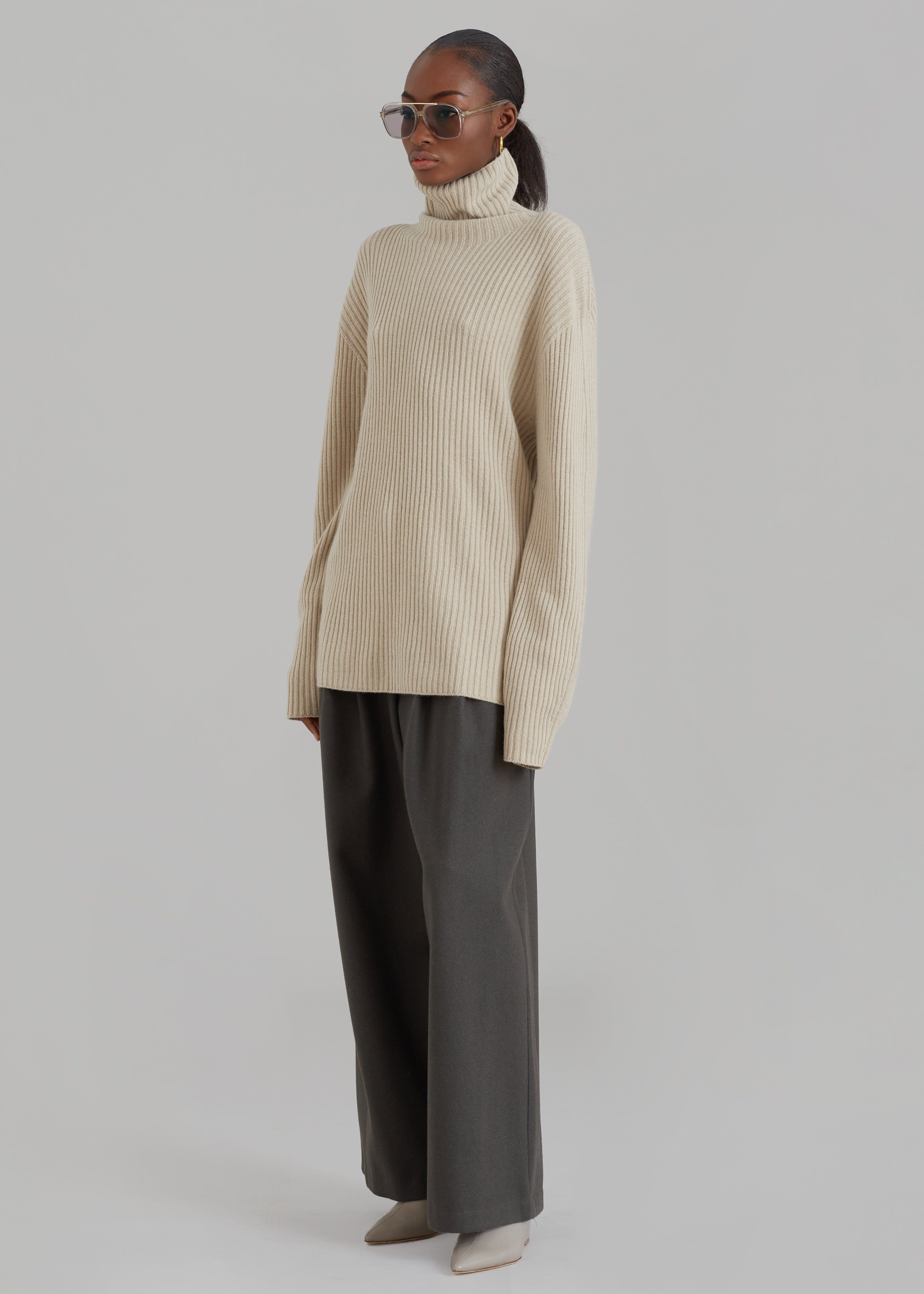 Amomento Ribbed Turtleneck Pullover - Grey Beige sold by Frankie Shop product image thumbnail 2