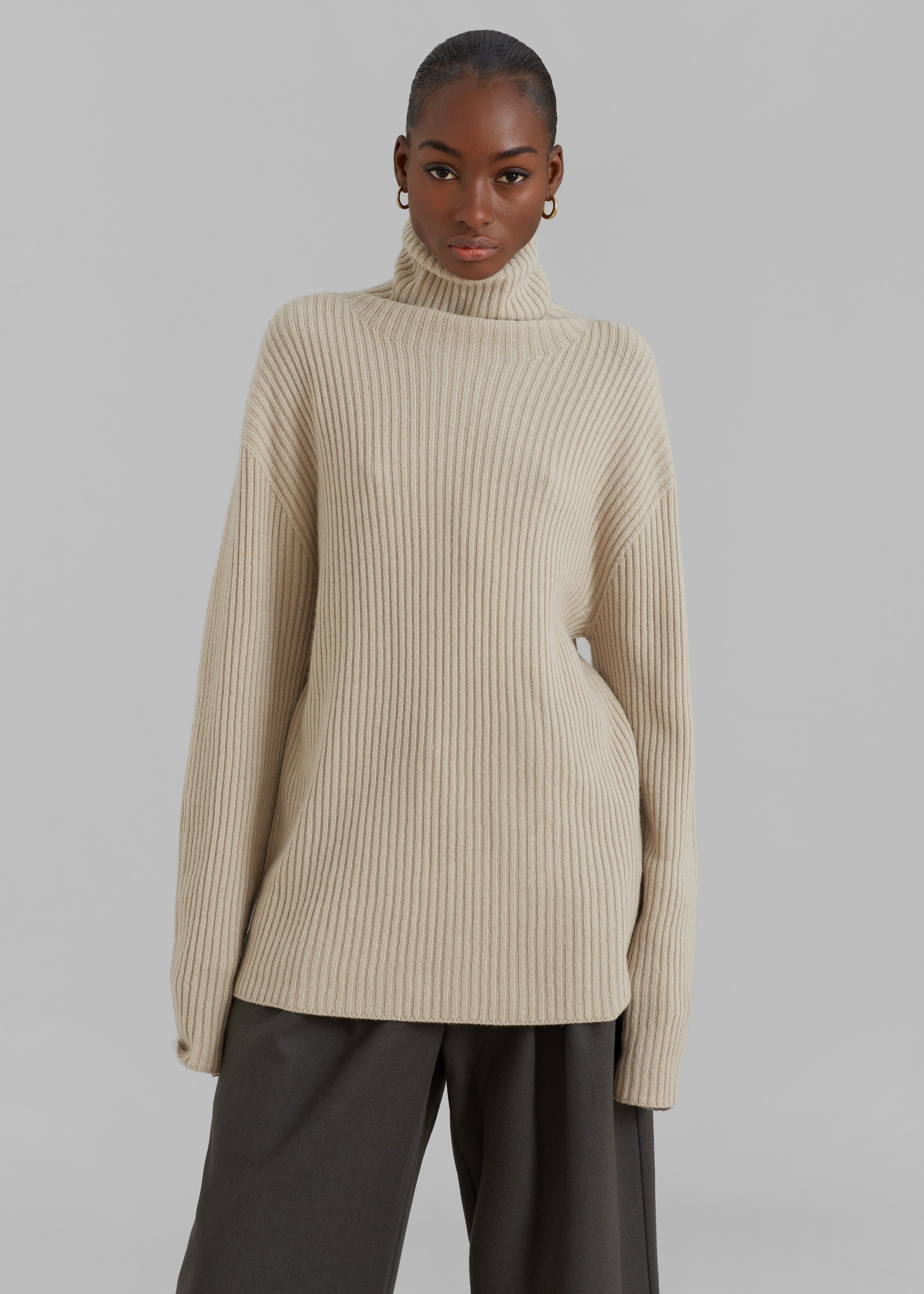 Amomento Ribbed Turtleneck Pullover - Grey Beige sold by Frankie Shop product image thumbnail 4