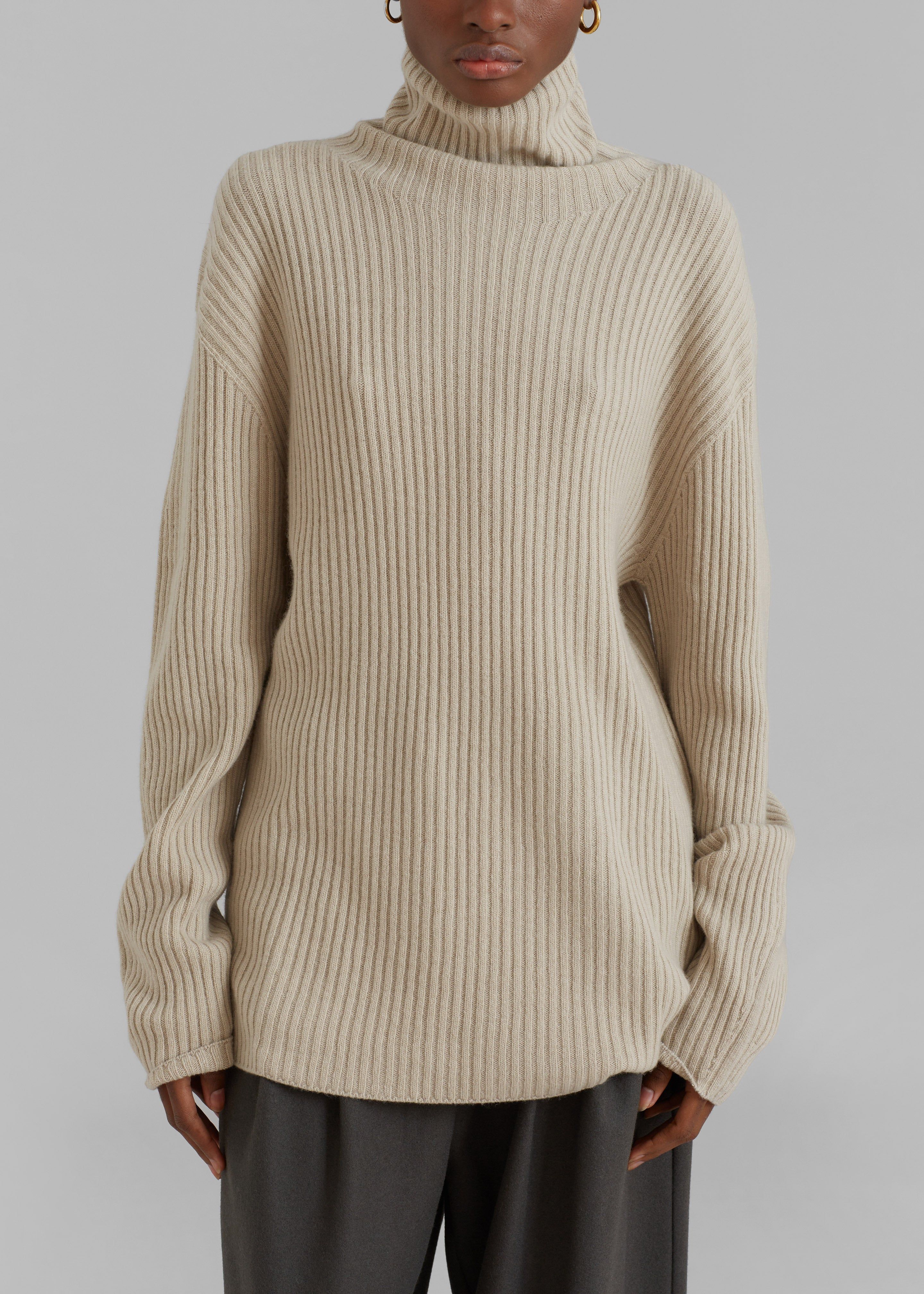 Amomento Ribbed Turtleneck Pullover - Grey Beige sold by Frankie Shop product image thumbnail 3