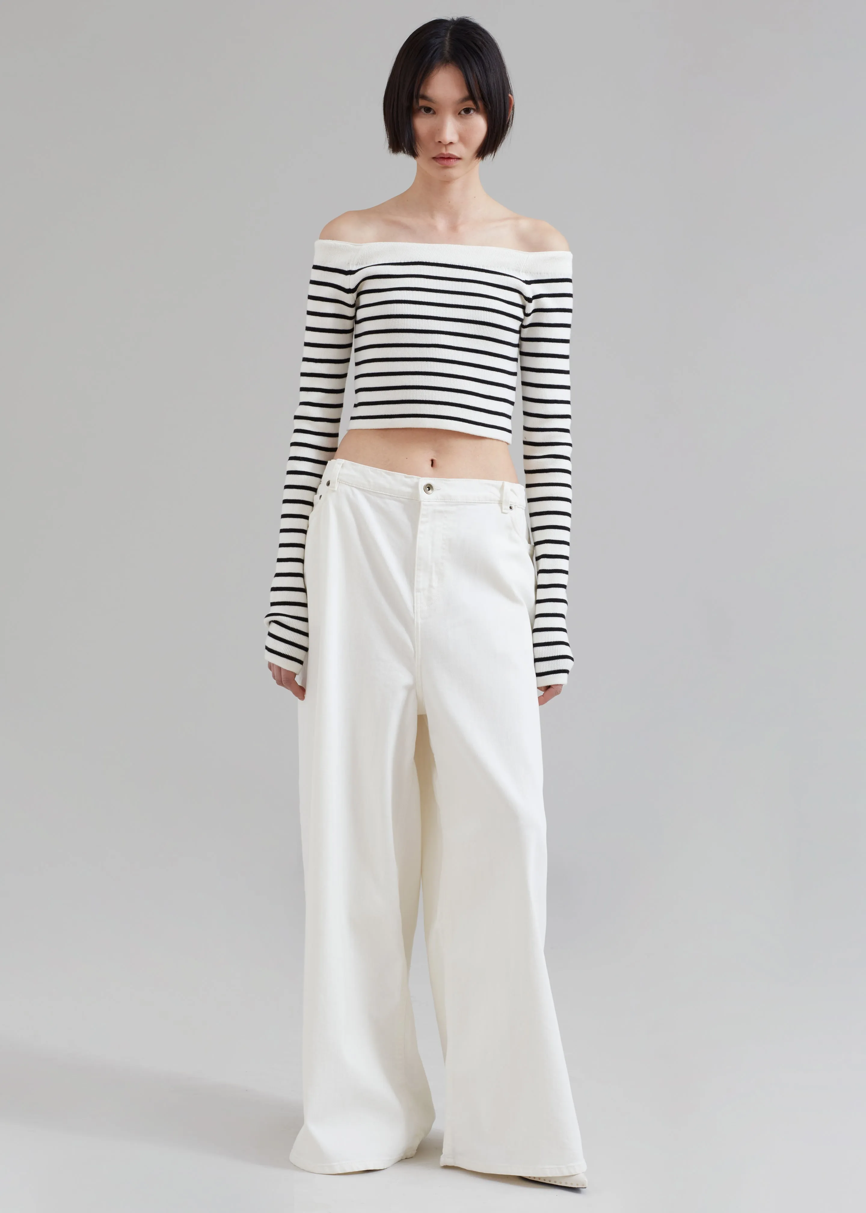 Coco White Off Shoulder Sweater - Black Stripe sold by Frankie Shop product image thumbnail 5