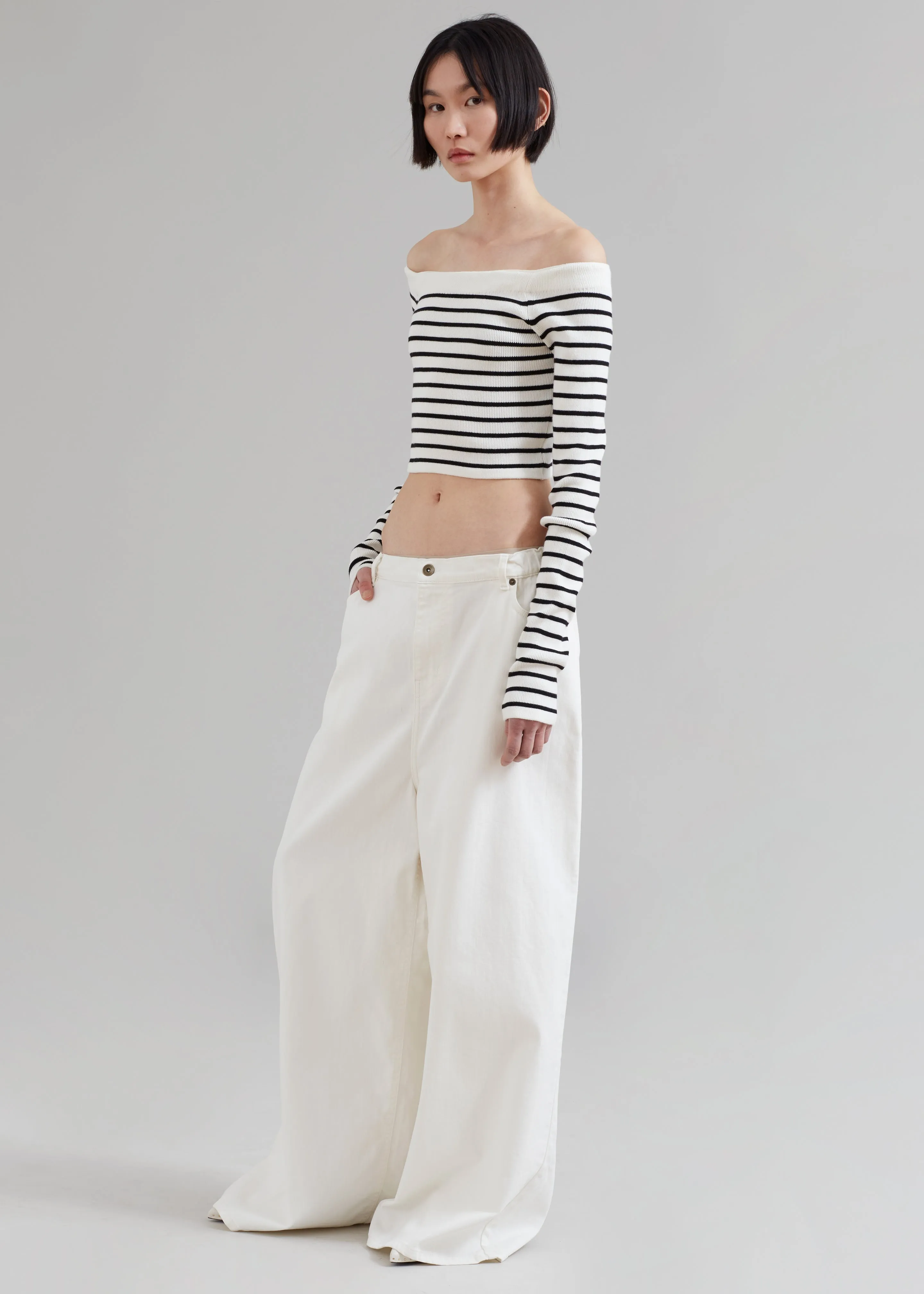 Coco White Off Shoulder Sweater - Black Stripe sold by Frankie Shop product image thumbnail 2