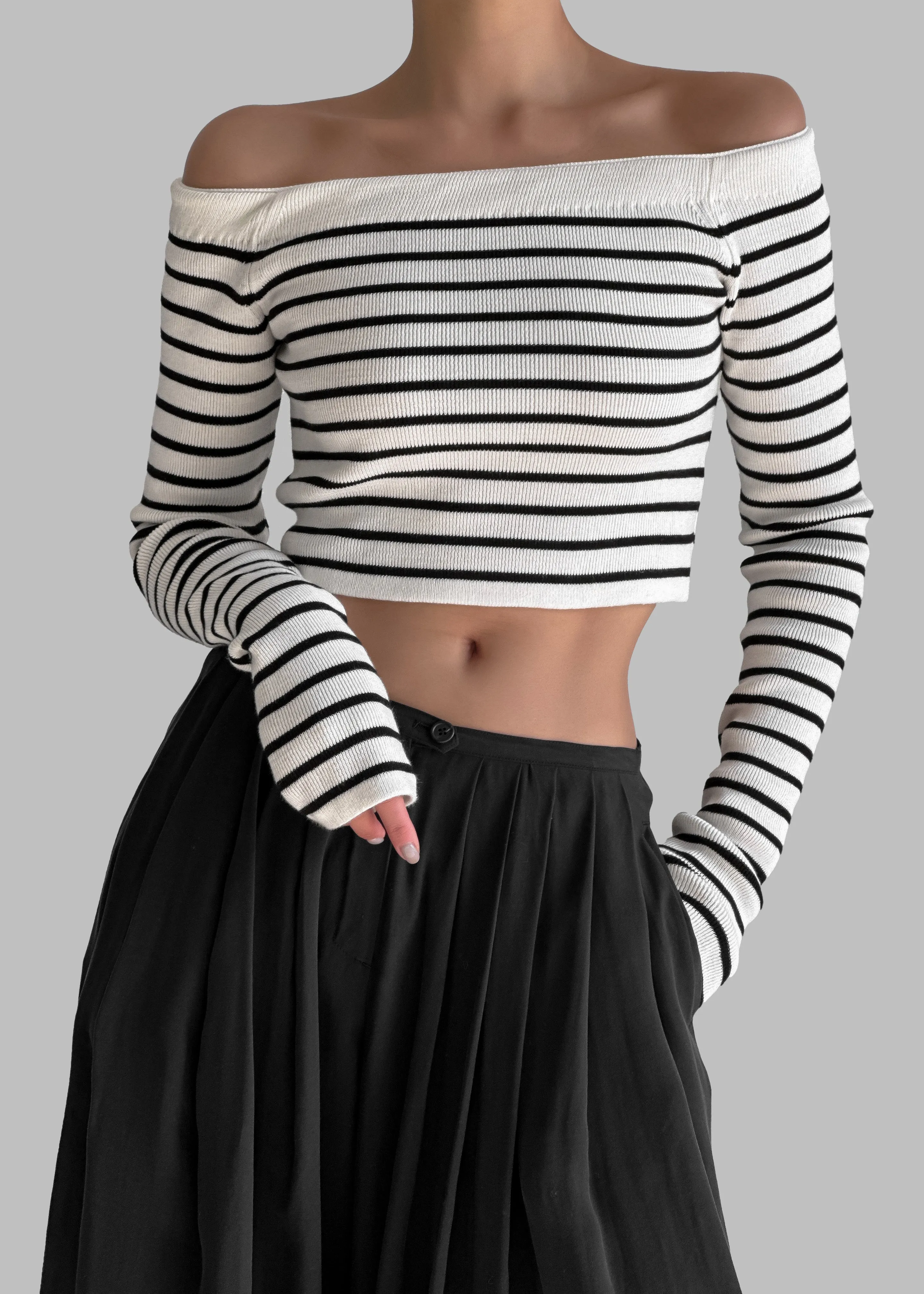 Coco White Off Shoulder Sweater - Black Stripe sold by Frankie Shop product image thumbnail 4