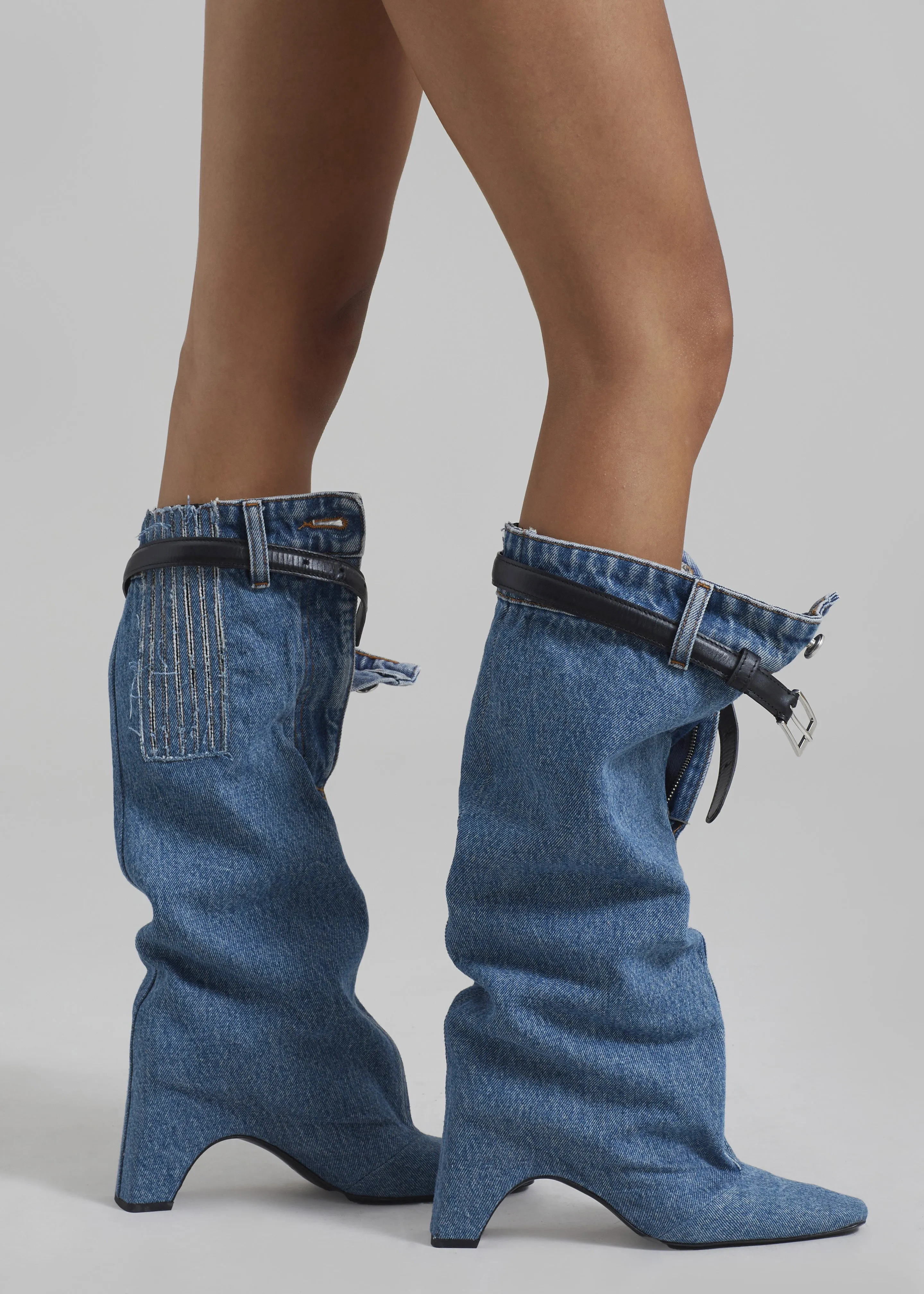 Coperni Denim Open Knee Bridge Boots - Washed Blue sold by Frankie Shop