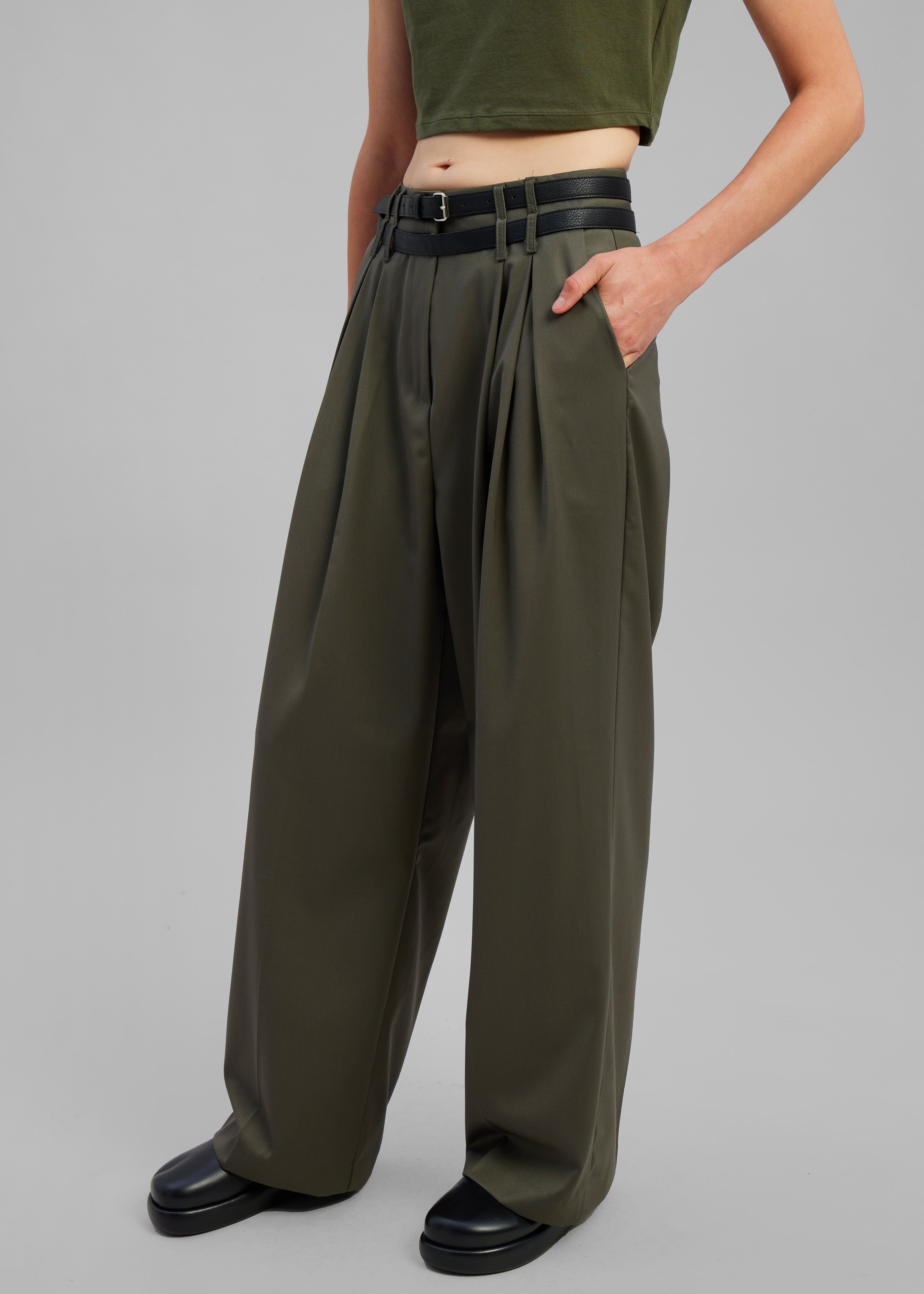 Nellie Belted Pleated Pants - Olive sold by Frankie Shop product image thumbnail 2