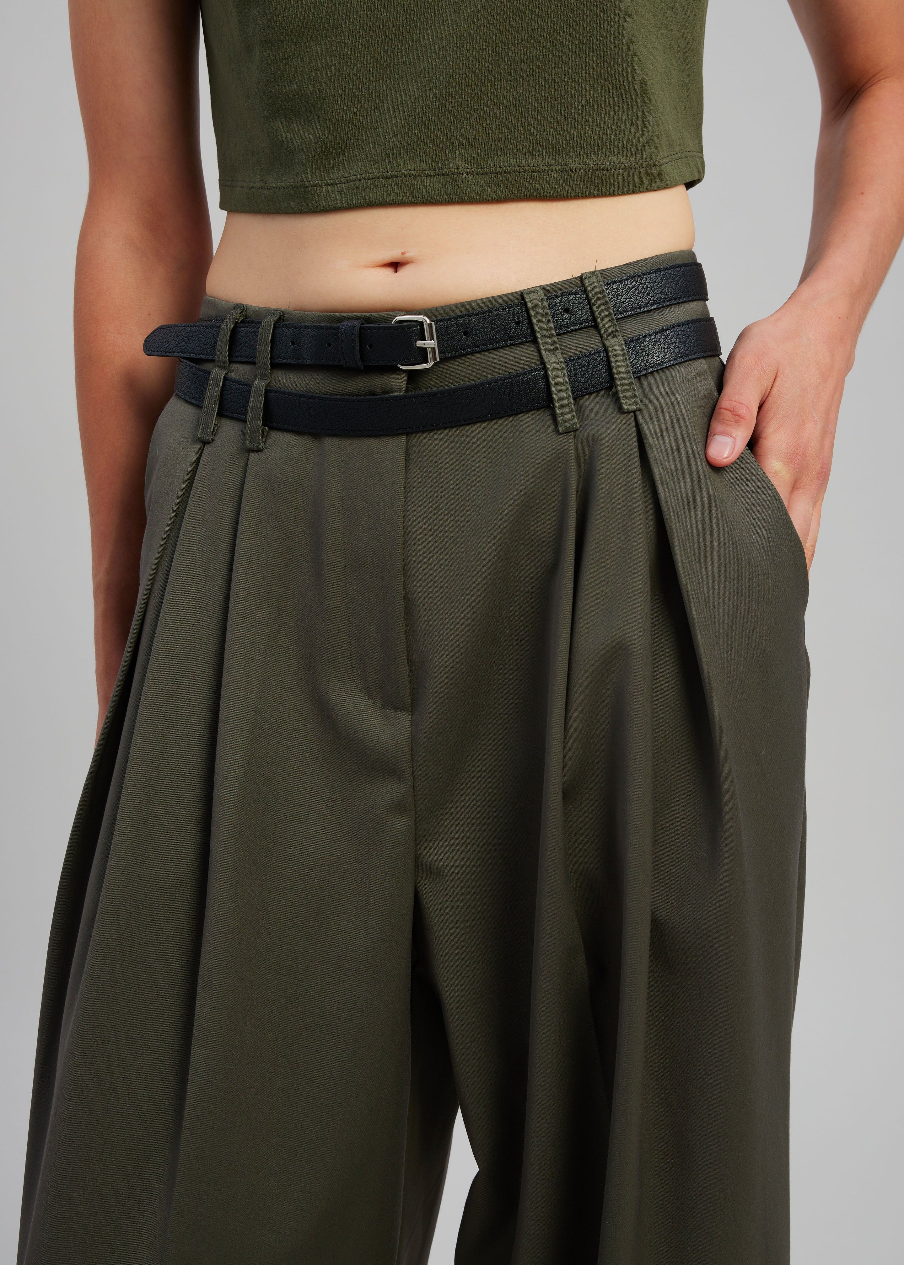 Nellie Belted Pleated Pants - Olive sold by Frankie Shop product image thumbnail 3