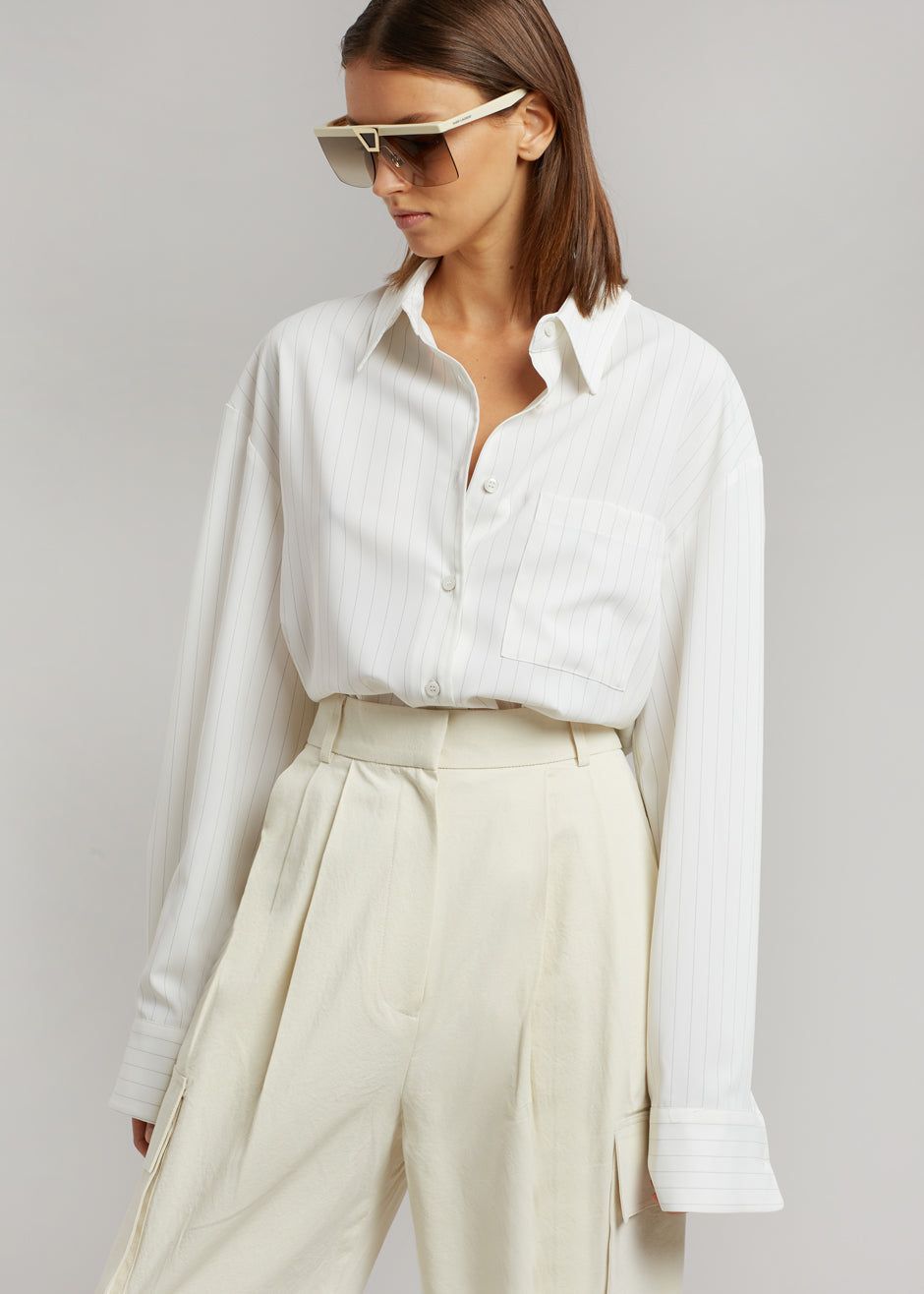 Lui Fluid Pinstripe Shirt - Off White sold by Frankie Shop product image thumbnail 6