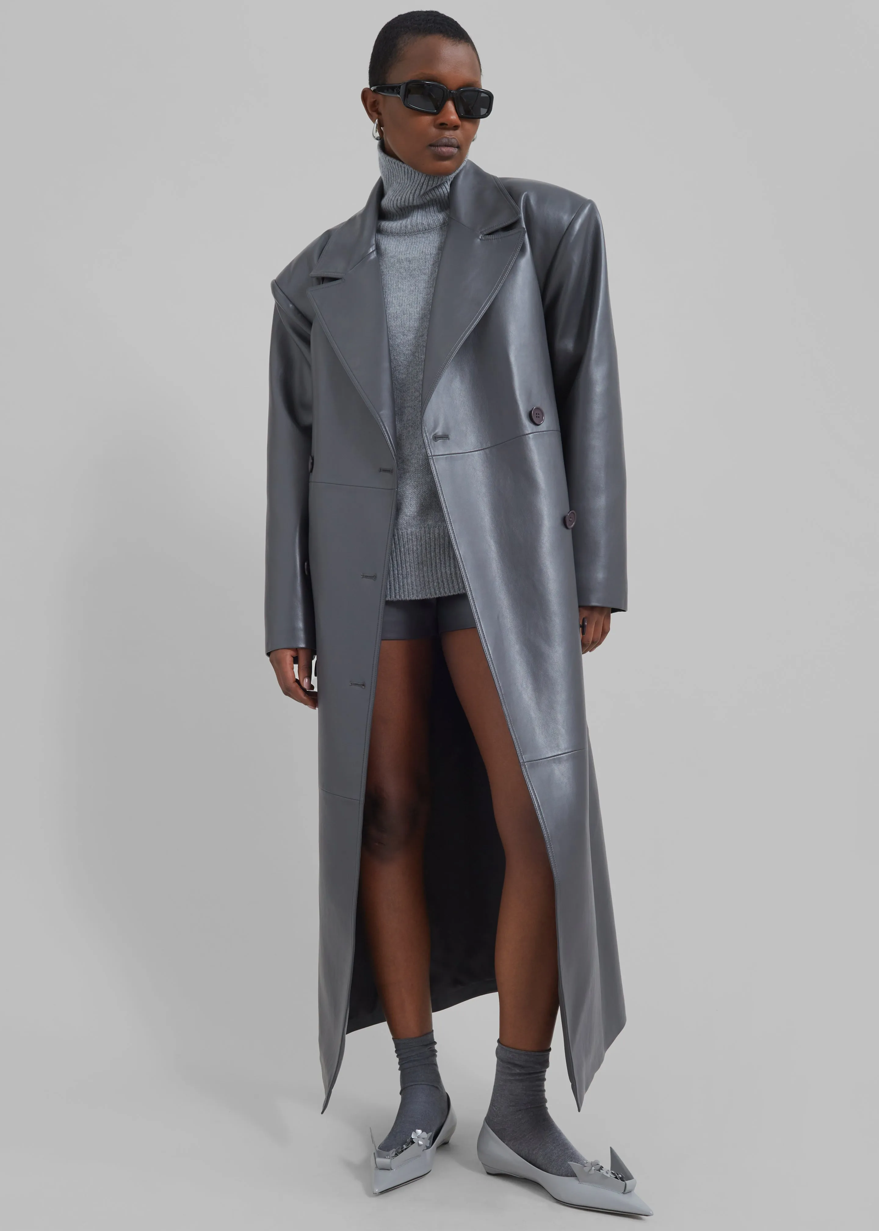 Tina Faux Leather Trench Coat - Grey sold by Frankie Shop product image thumbnail 2