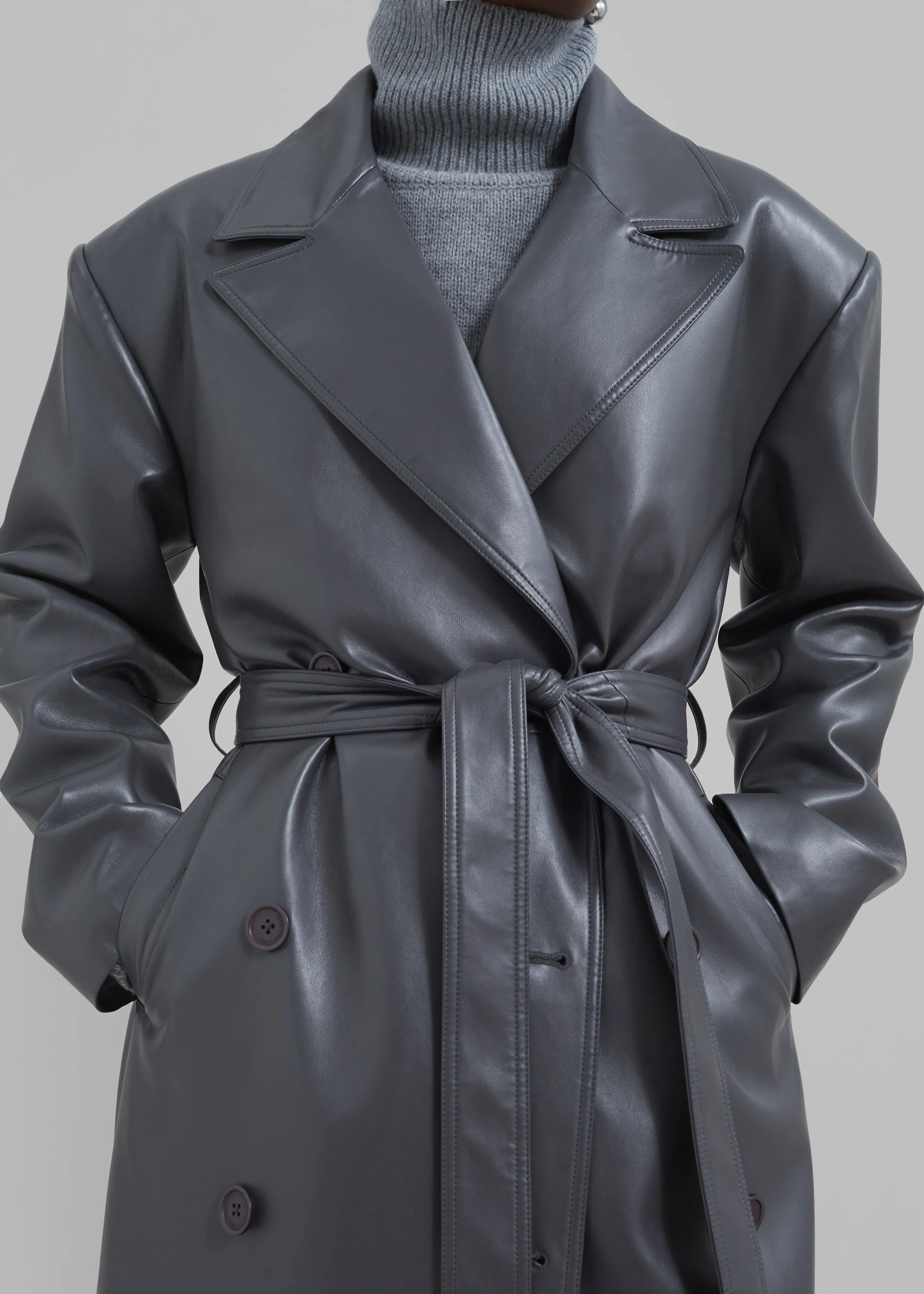 Tina Faux Leather Trench Coat - Grey sold by Frankie Shop product image thumbnail 4