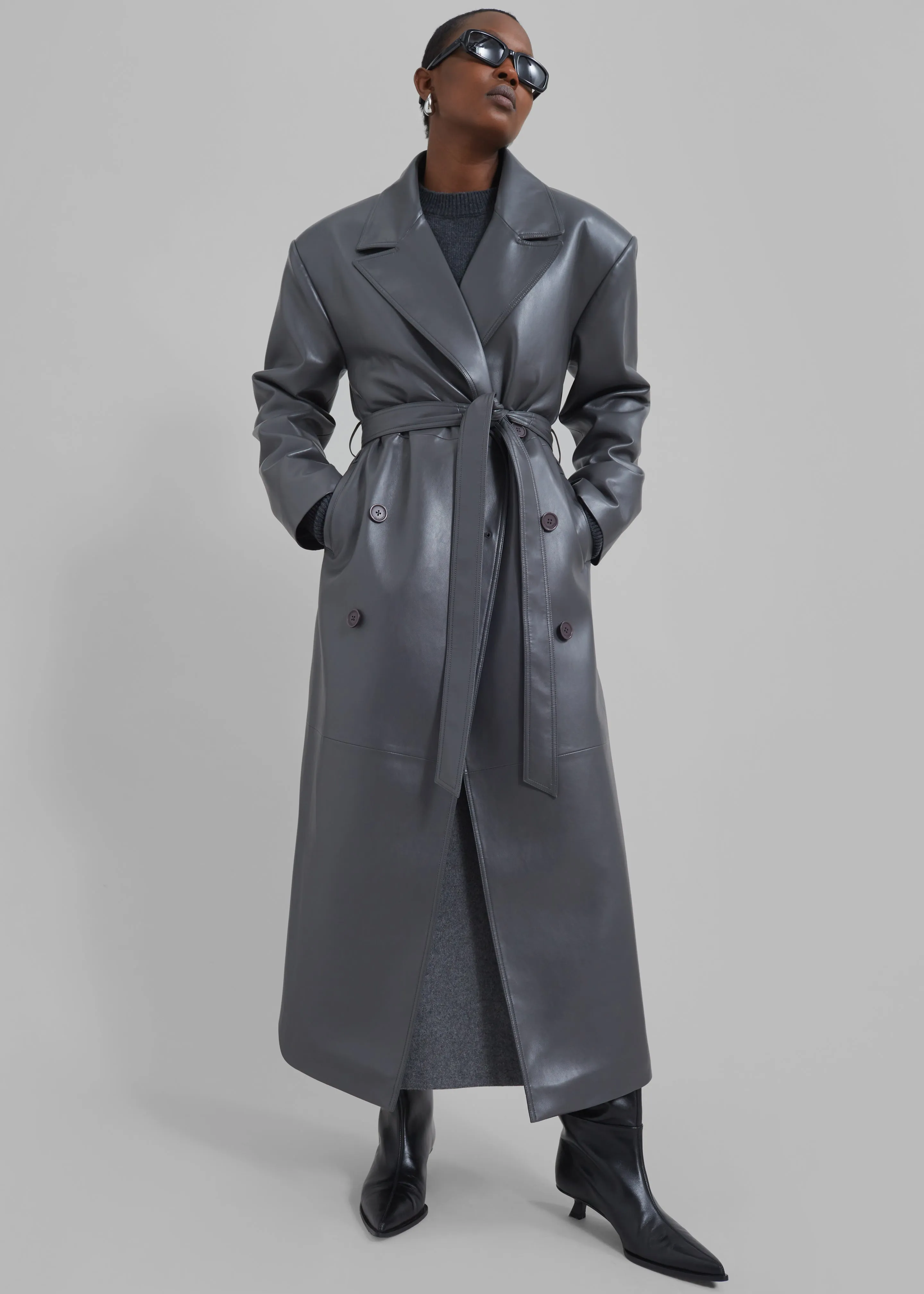 Tina Faux Leather Trench Coat - Grey sold by Frankie Shop