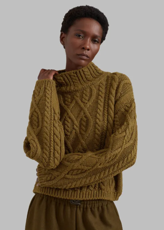 Devi Cable-Knit Mock Neck Sweater - Khaki Brown made by Frankie Shop
