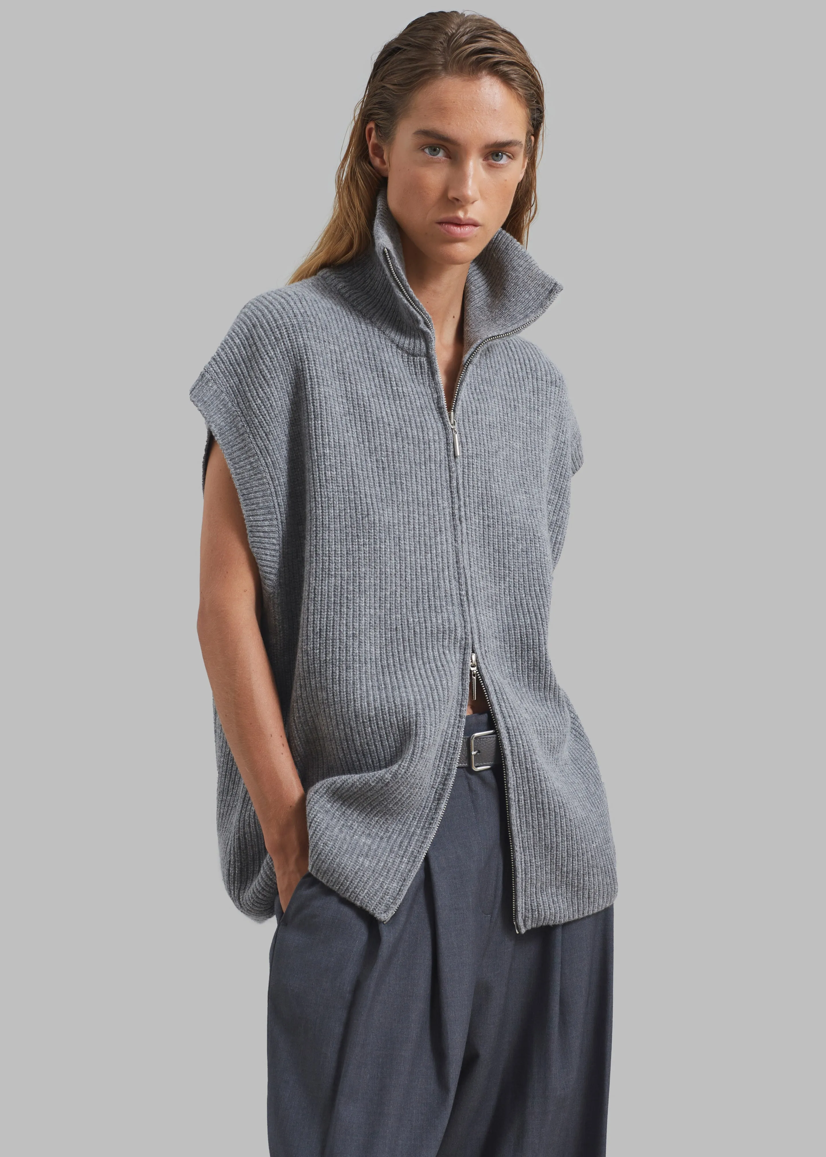Kellan Wool Blend Sleeveless Zip Turtleneck - Grey sold by Frankie Shop