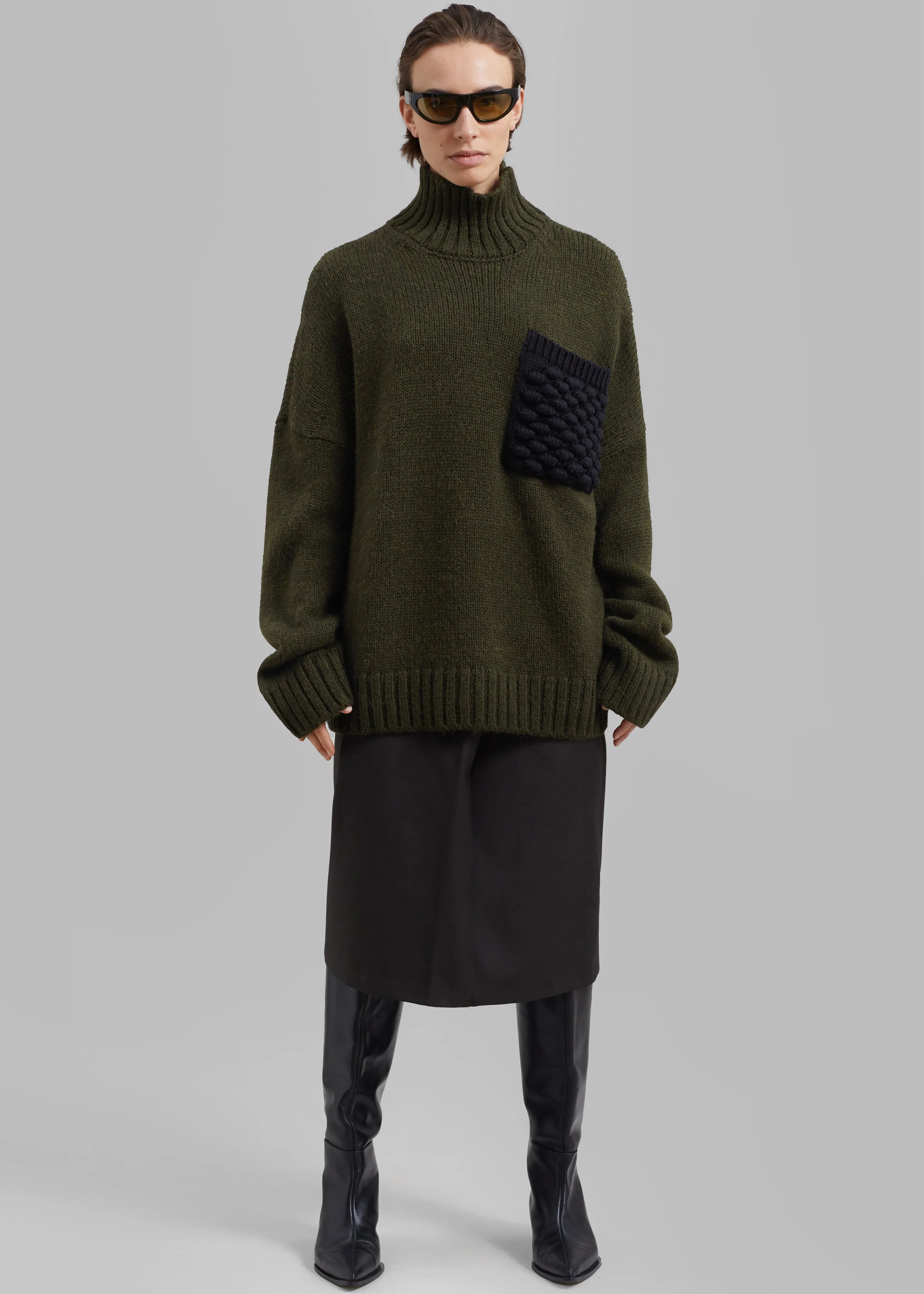 JW Anderson Textured Patch Pocket Turtleneck Jumper - Forest Green sold by Frankie Shop product image thumbnail 4