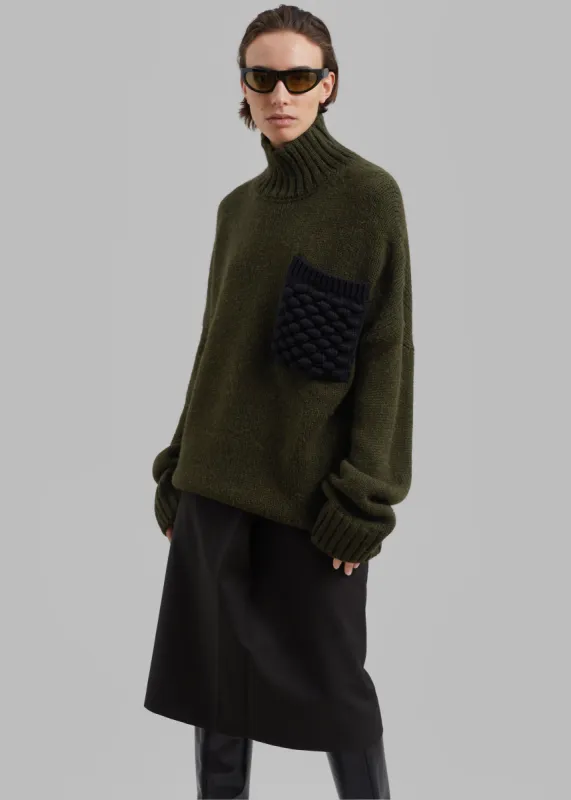 JW Anderson Textured Patch Pocket Turtleneck Jumper - Forest Green made by Frankie Shop