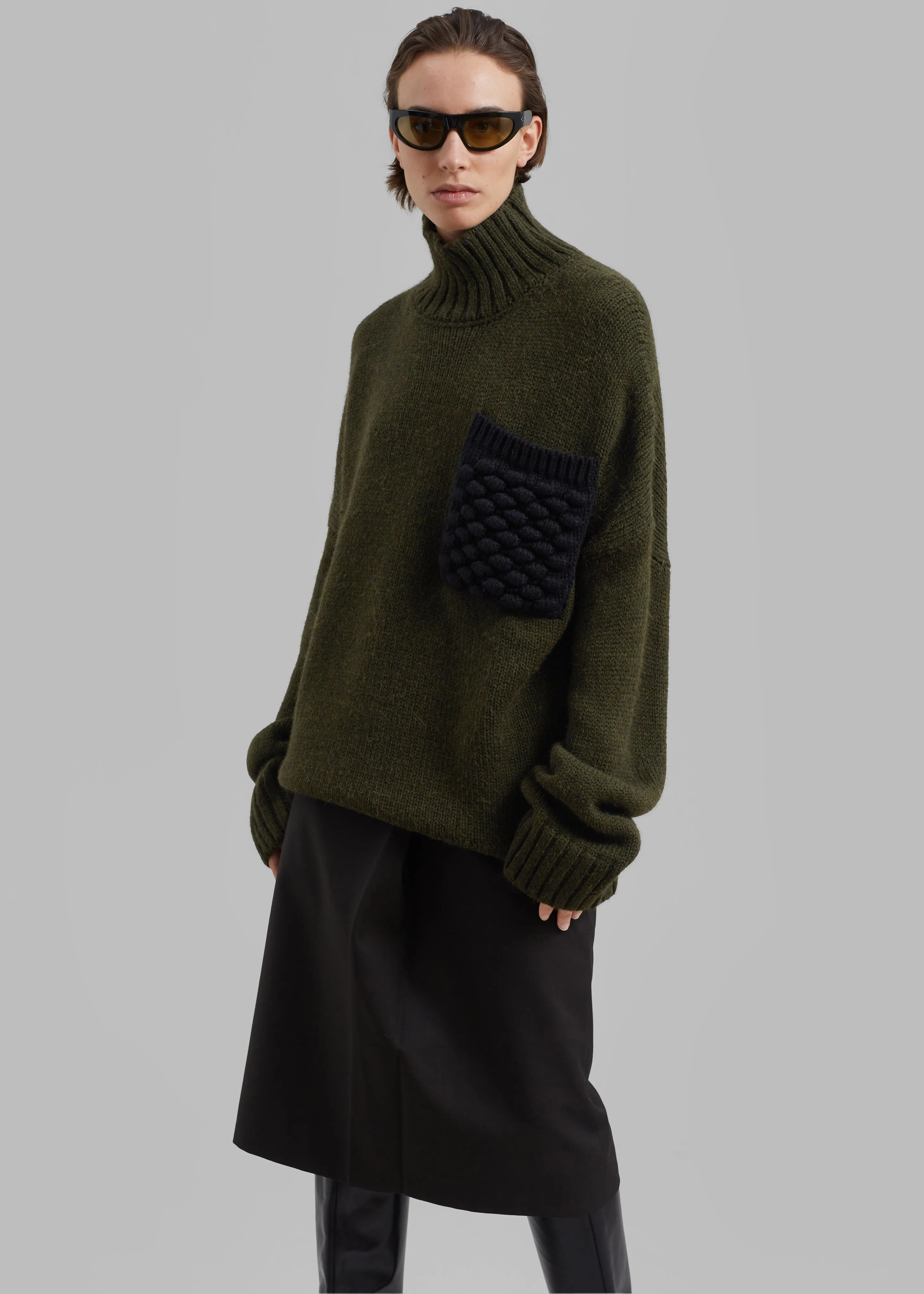 JW Anderson Textured Patch Pocket Turtleneck Jumper - Forest Green sold by Frankie Shop