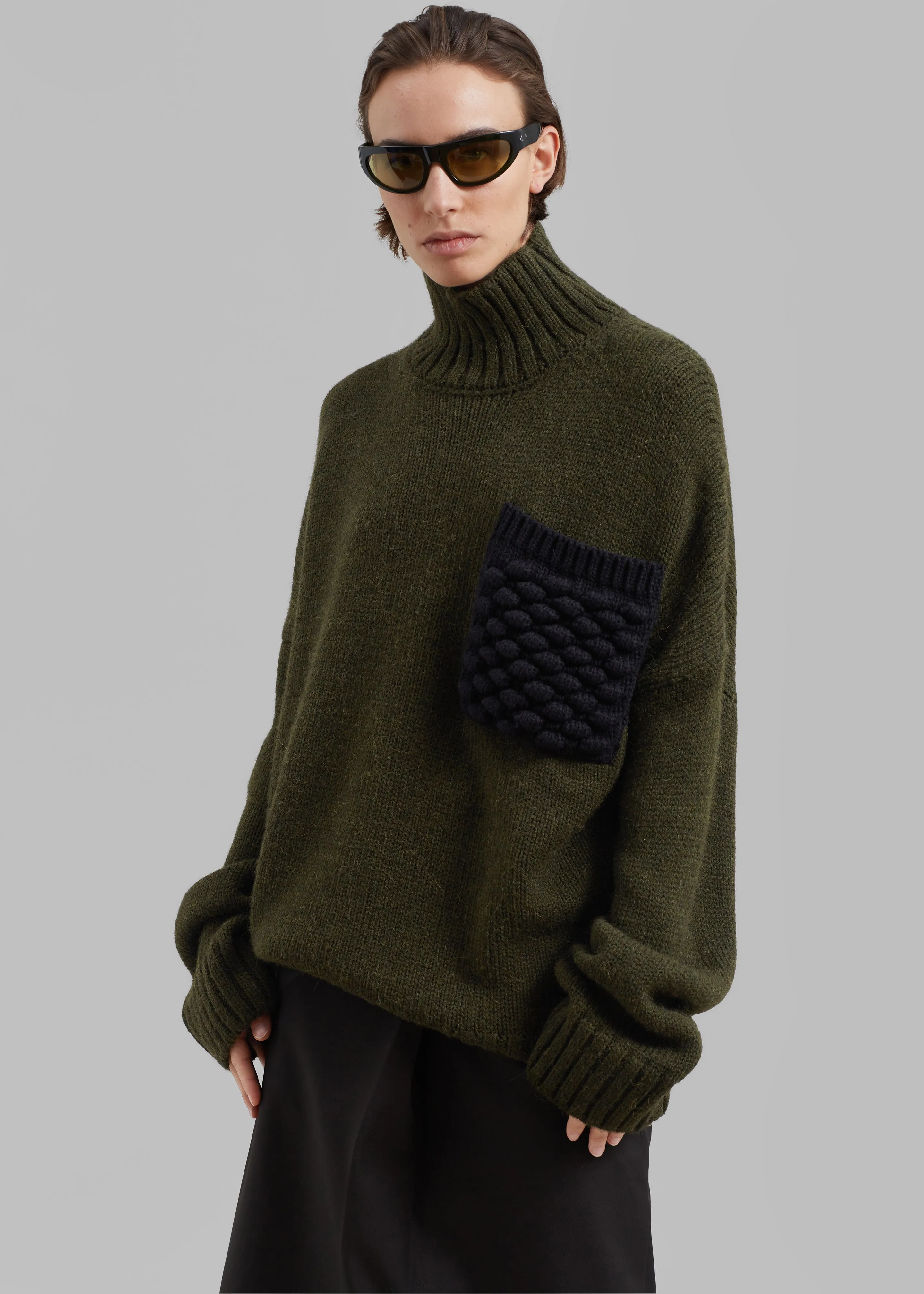 JW Anderson Textured Patch Pocket Turtleneck Jumper - Forest Green sold by Frankie Shop product image thumbnail 2