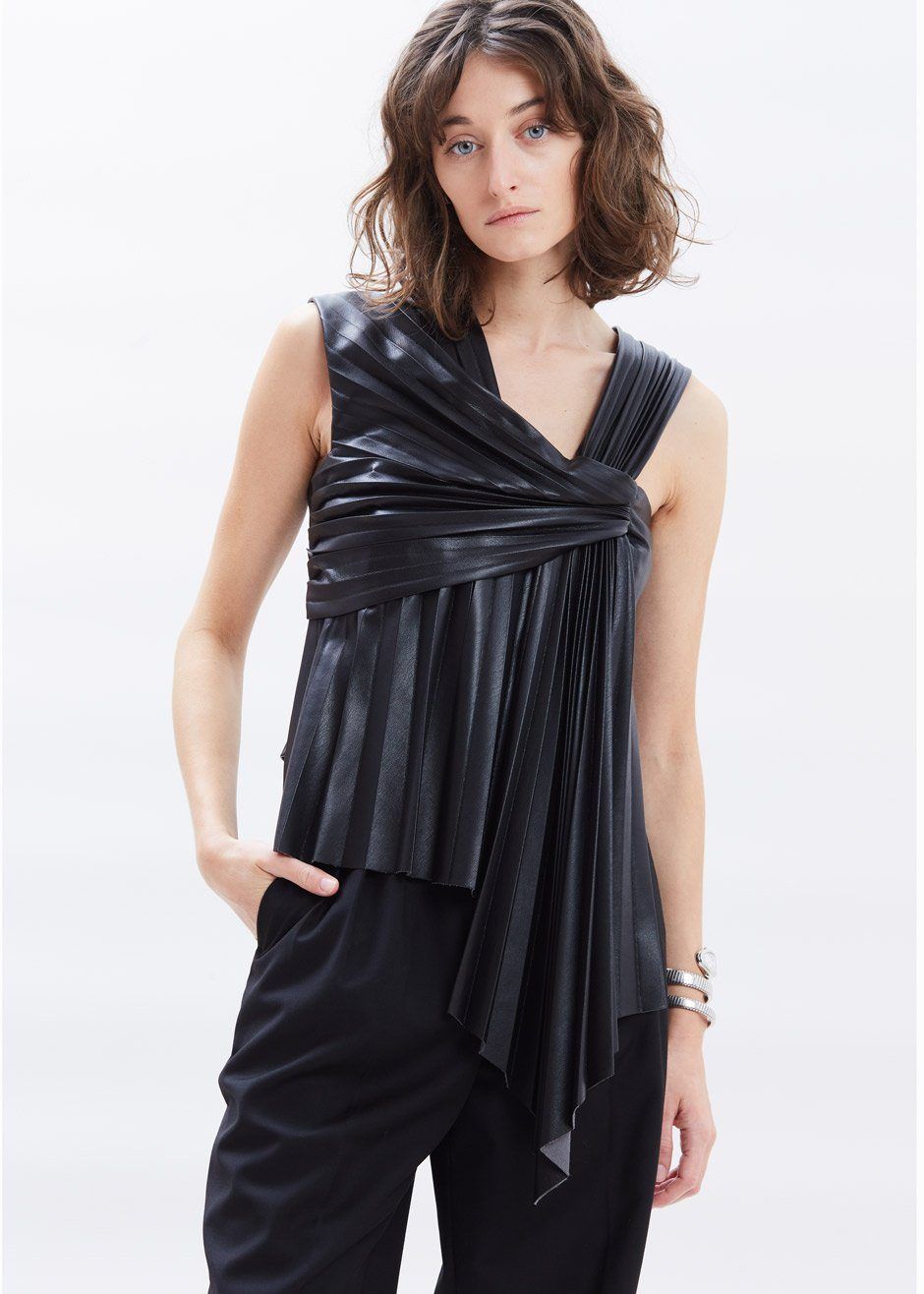 Nanushka Adrie Pleated Vegan Leather Top - Black sold by Frankie Shop product image thumbnail 4