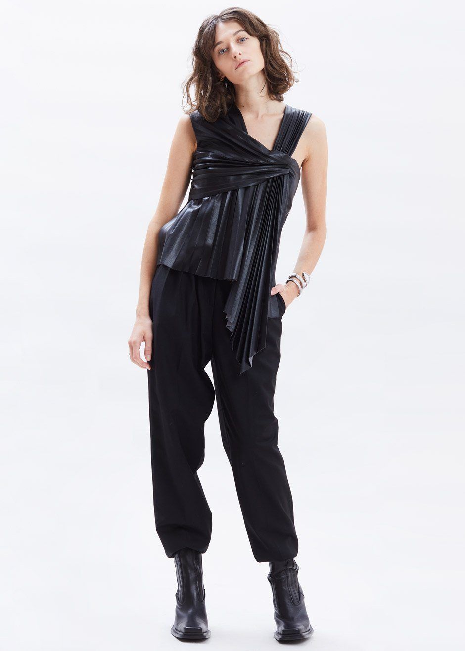 Nanushka Adrie Pleated Vegan Leather Top - Black sold by Frankie Shop product image thumbnail 3