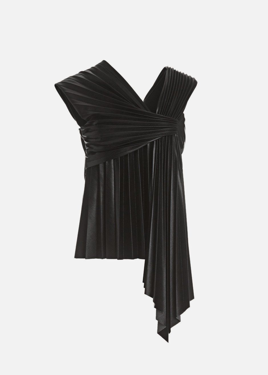Nanushka Adrie Pleated Vegan Leather Top - Black sold by Frankie Shop product image thumbnail 6