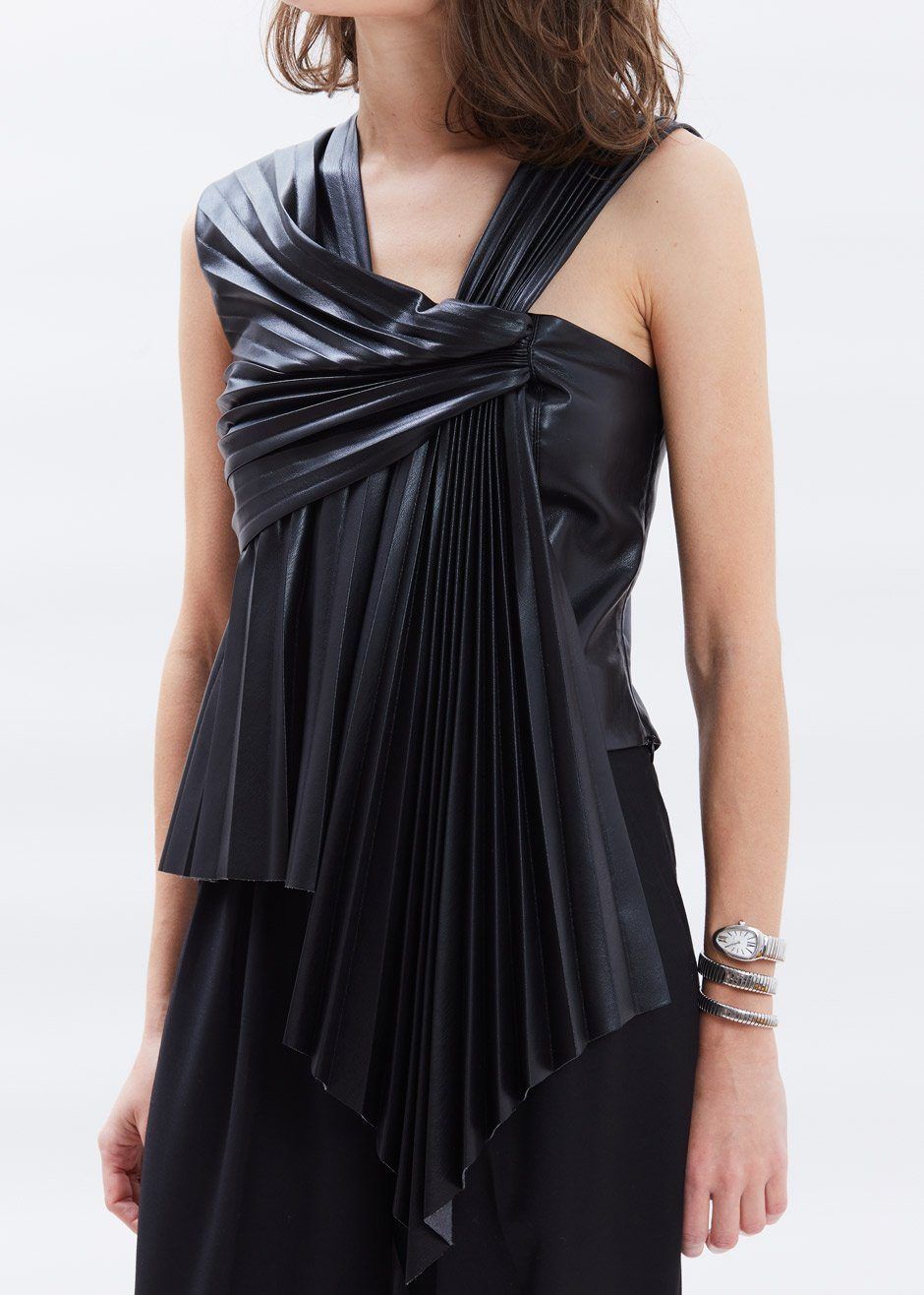 Nanushka Adrie Pleated Vegan Leather Top - Black sold by Frankie Shop product image thumbnail 2