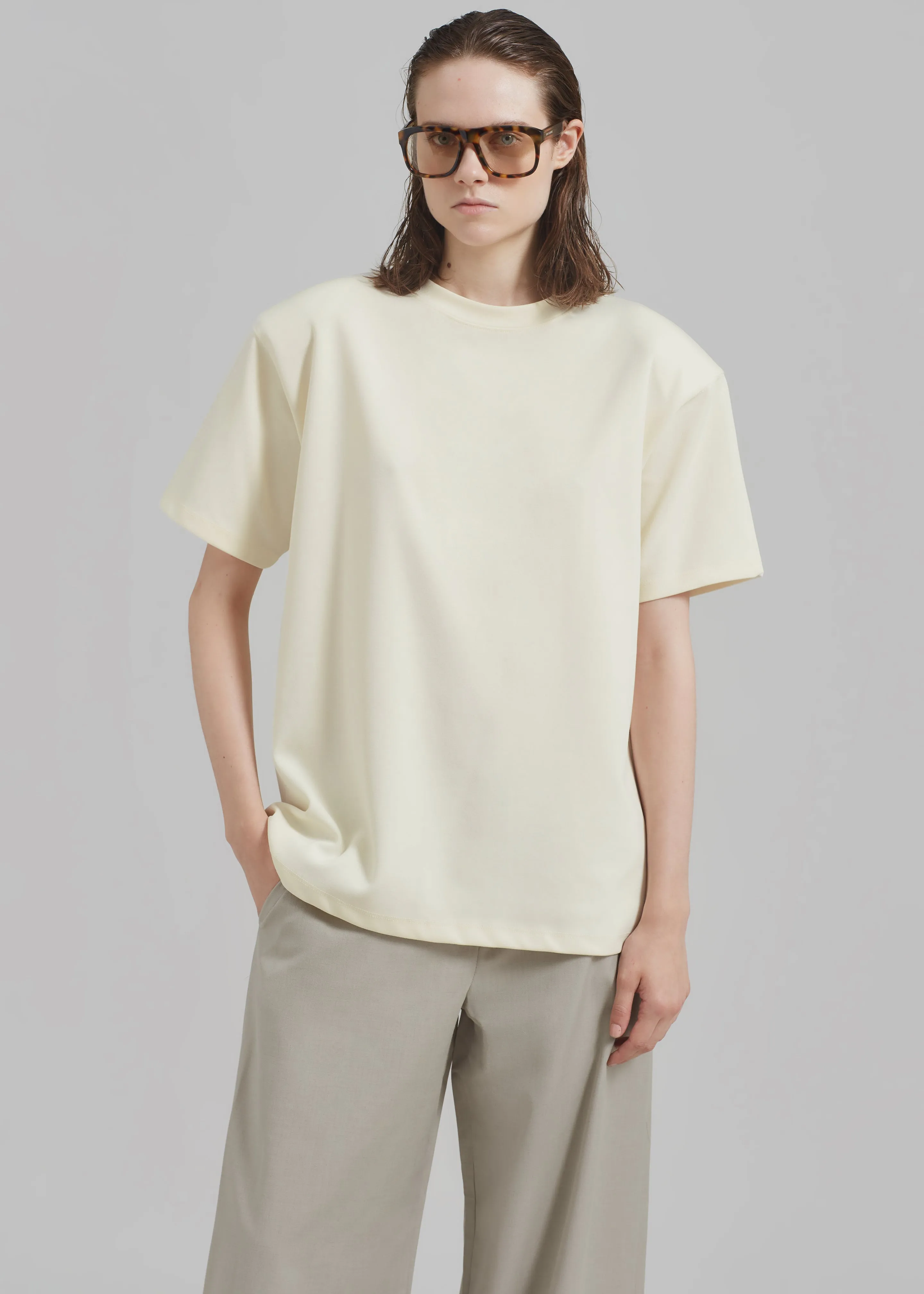 Rowen Padded Shoulder Tee - Cream sold by Frankie Shop