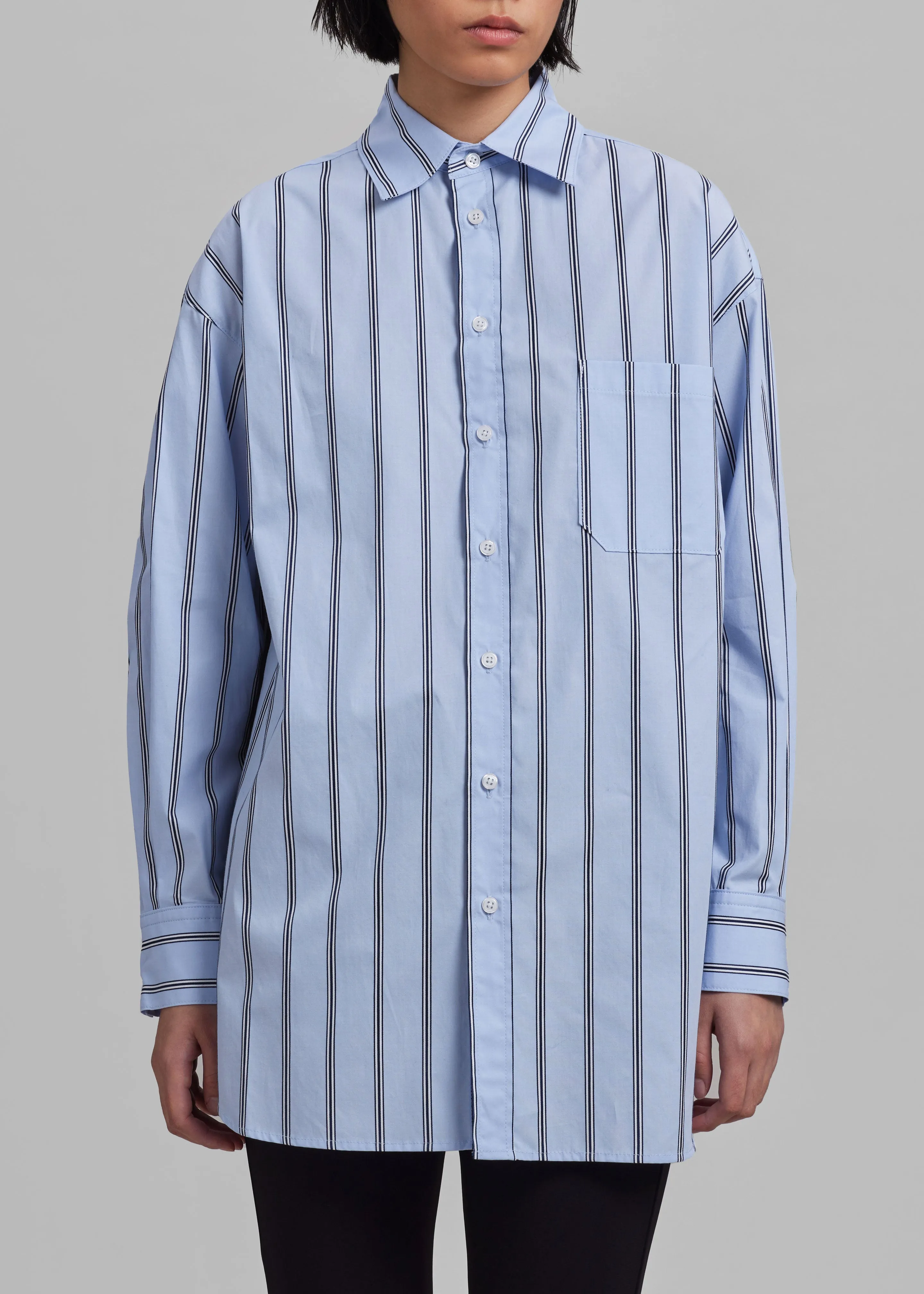 Puppets And Puppets Cronenberg Oversized Striped Button Down Shirt - Blue Stripe sold by Frankie Shop product image thumbnail 4