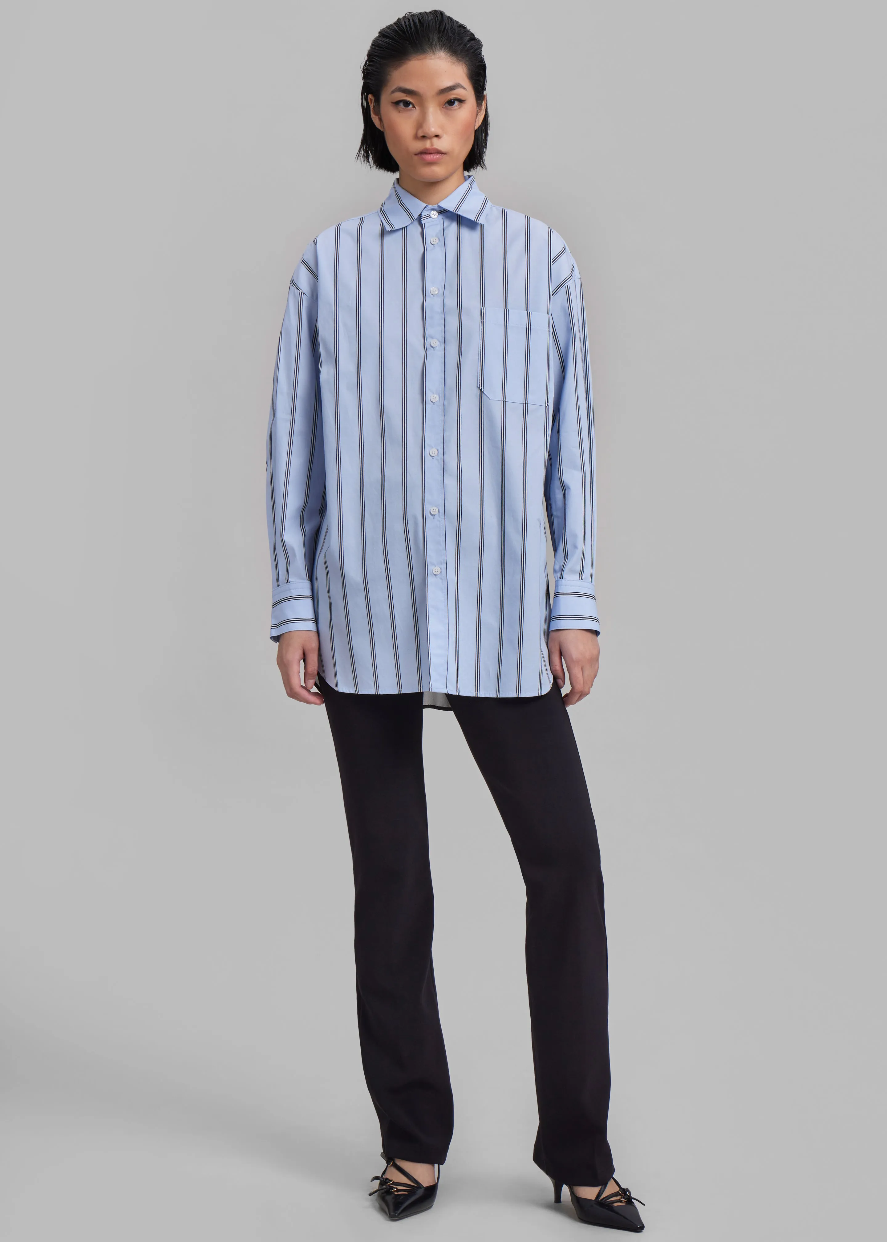 Puppets And Puppets Cronenberg Oversized Striped Button Down Shirt - Blue Stripe sold by Frankie Shop product image thumbnail 3