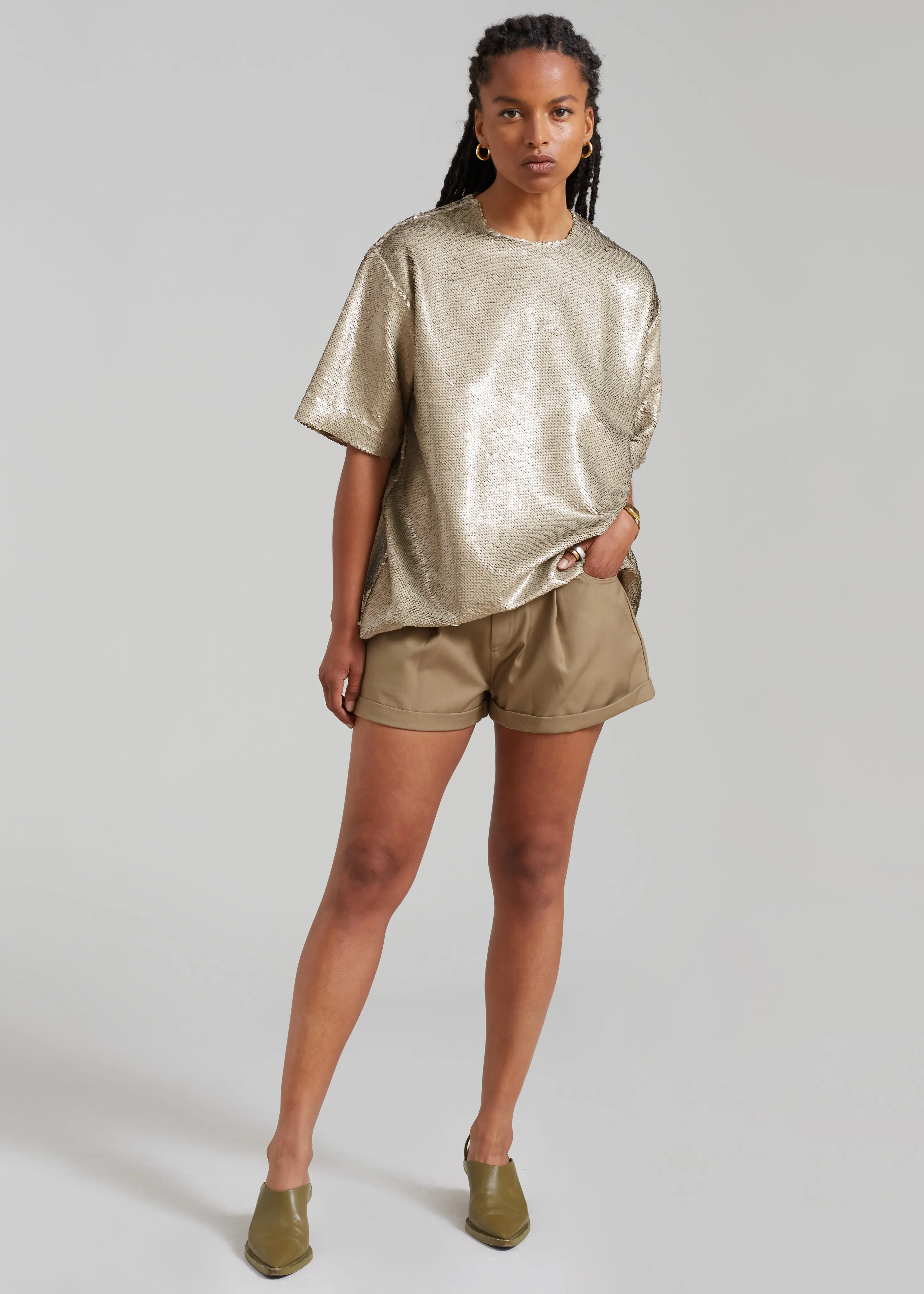 Jones Boxy Sequins Tee - Bronze sold by Frankie Shop