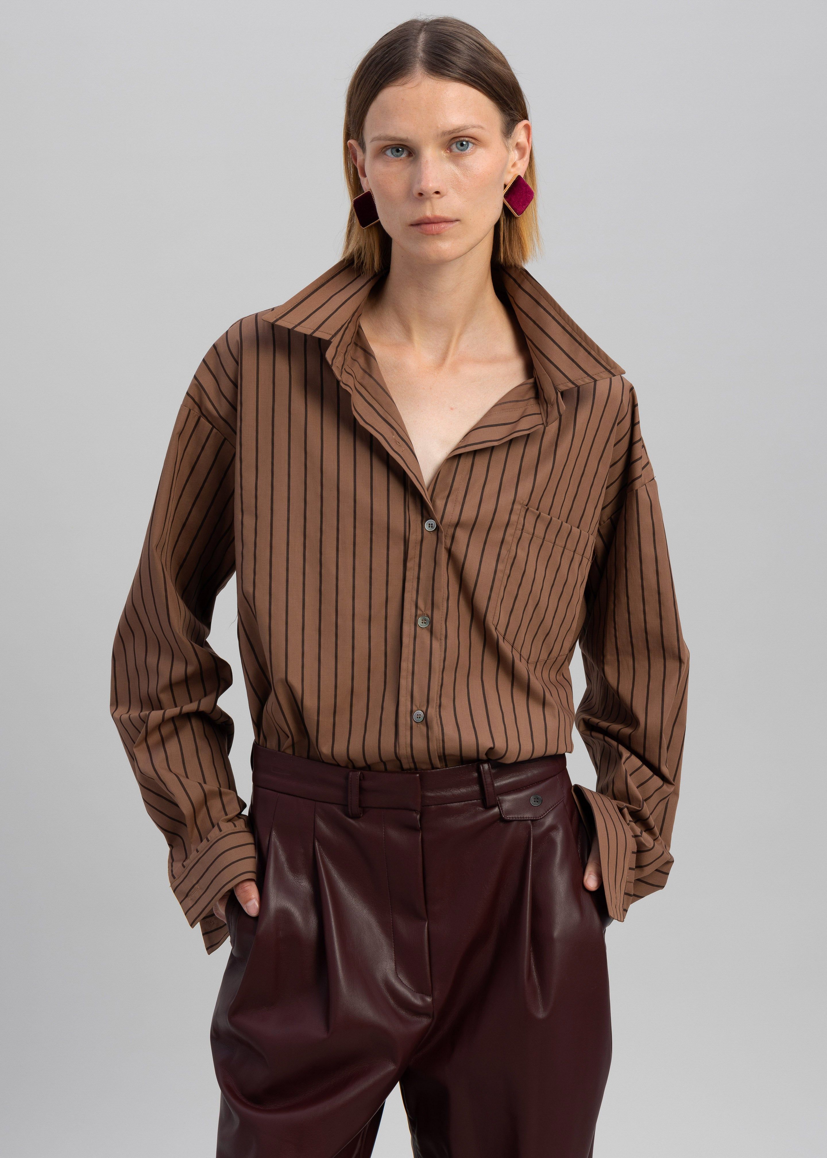 Anette Striped Shirt - Brown sold by Frankie Shop