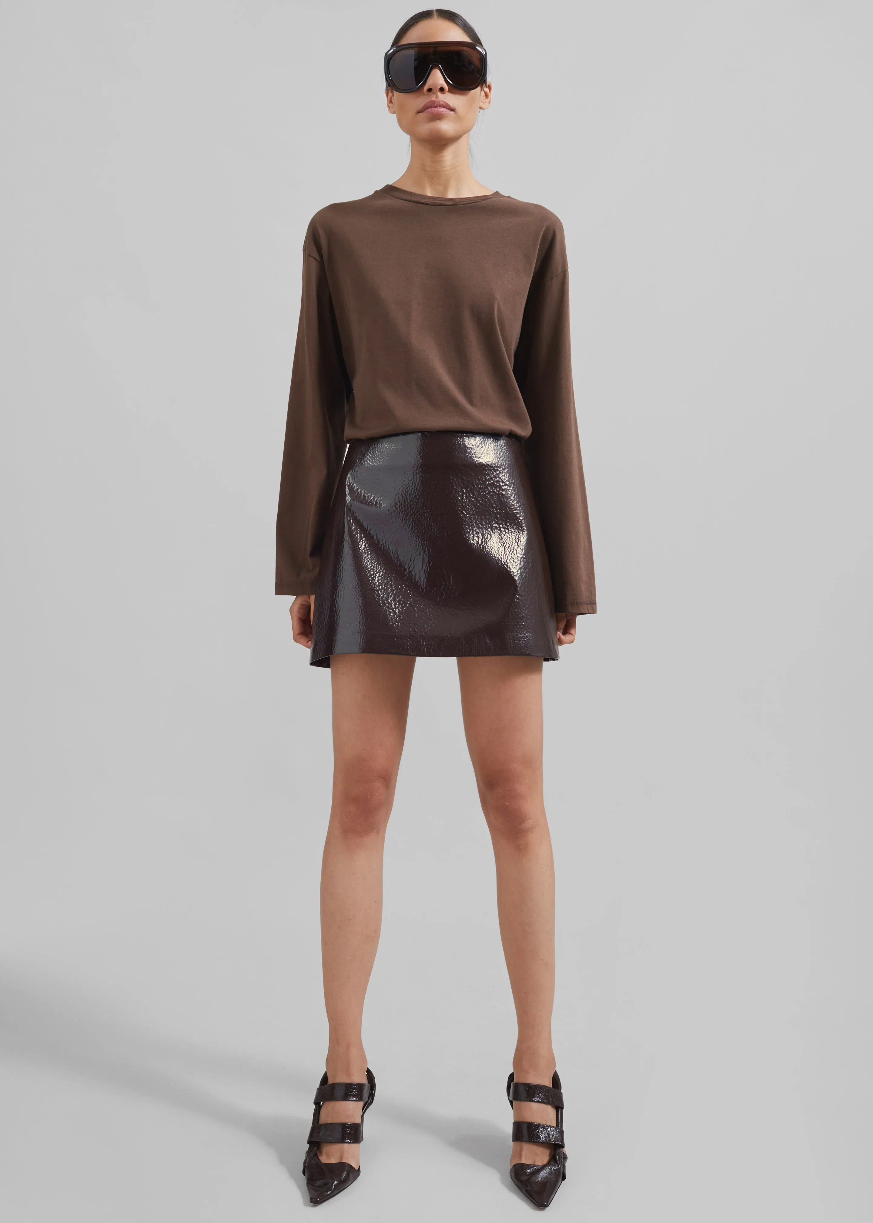 Mary Crackled Faux Leather Mini Skirt - Brown sold by Frankie Shop