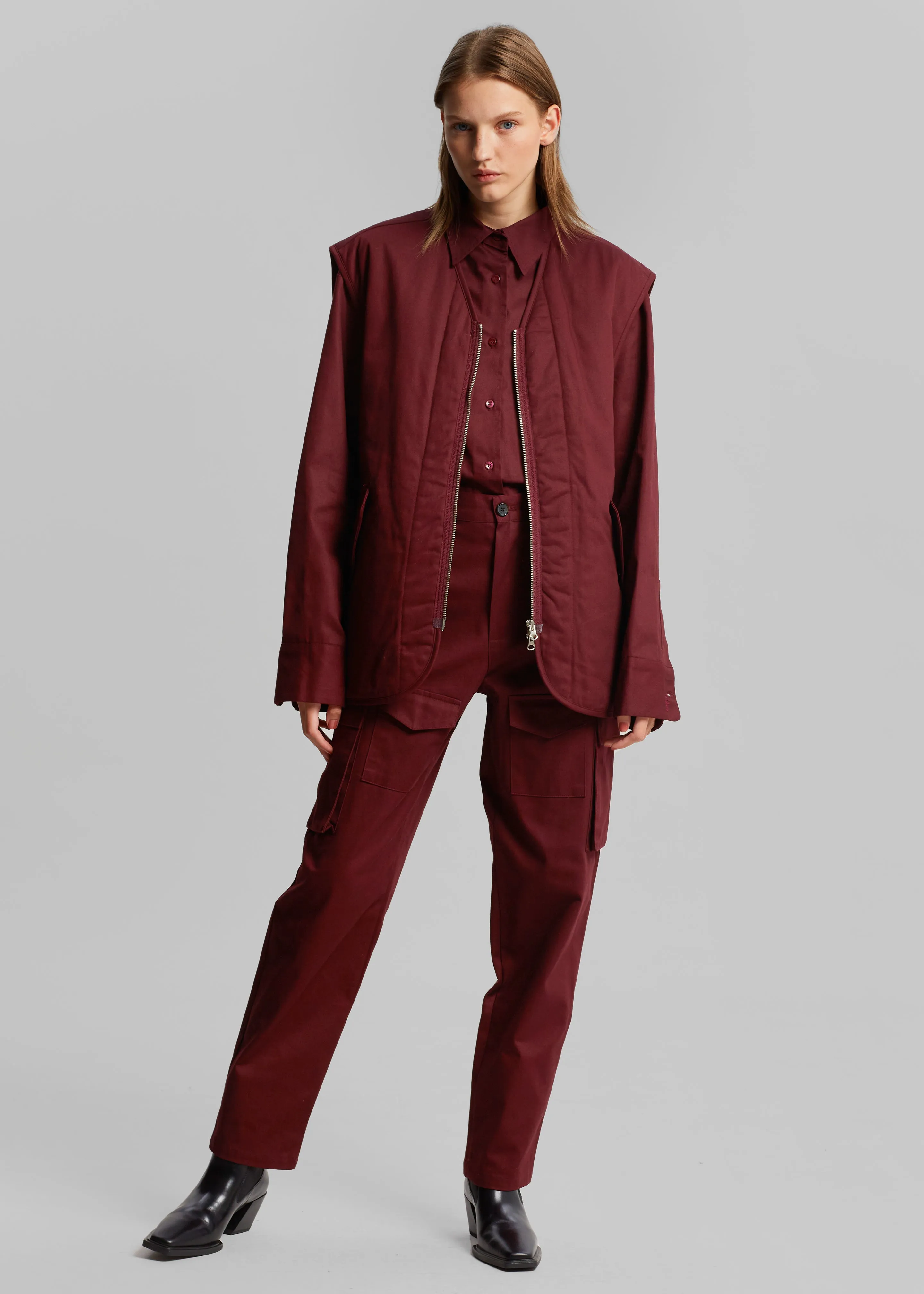 Devon Wide Zip Vest - Burgundy sold by Frankie Shop