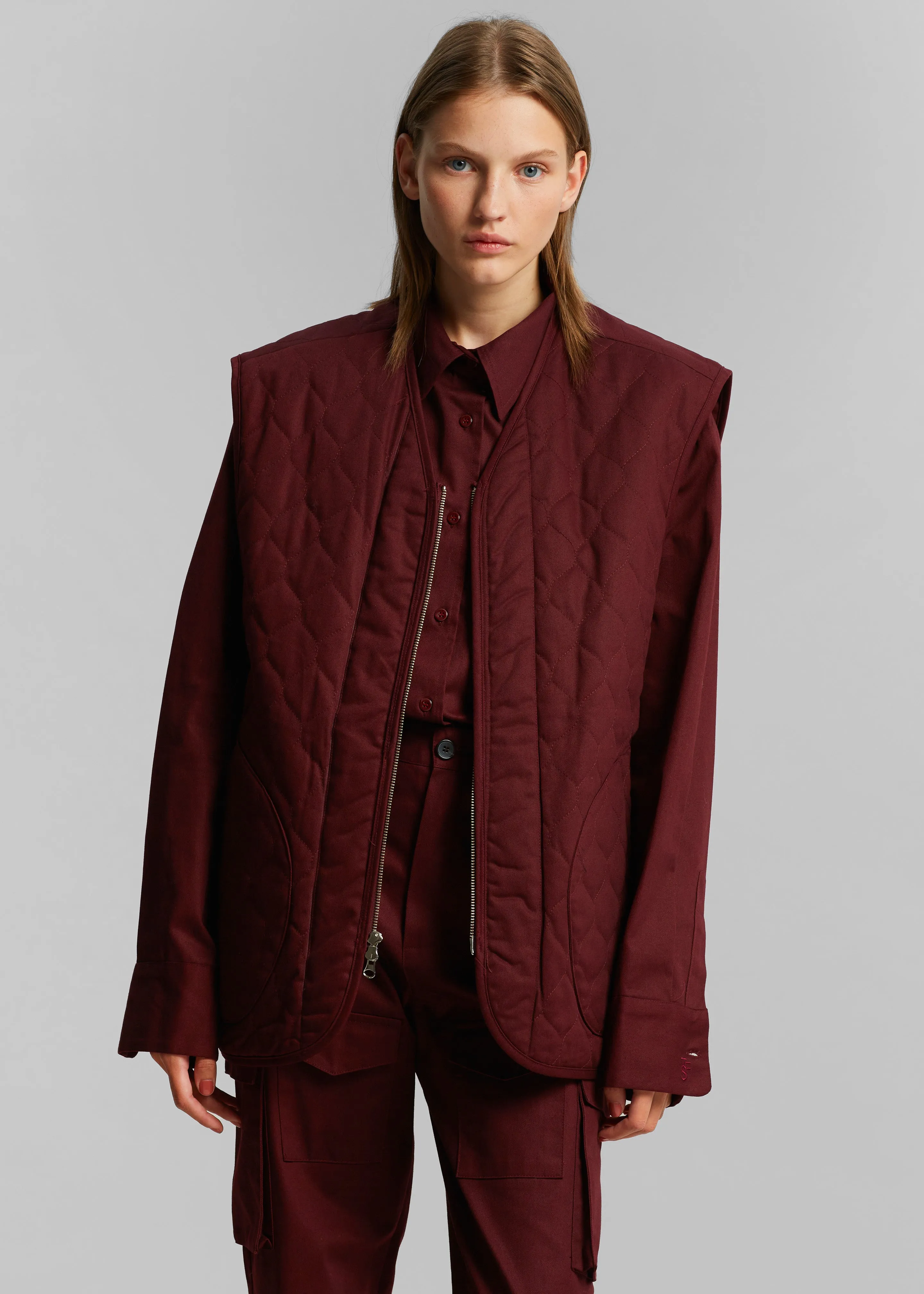 Devon Wide Zip Vest - Burgundy sold by Frankie Shop product image thumbnail 4