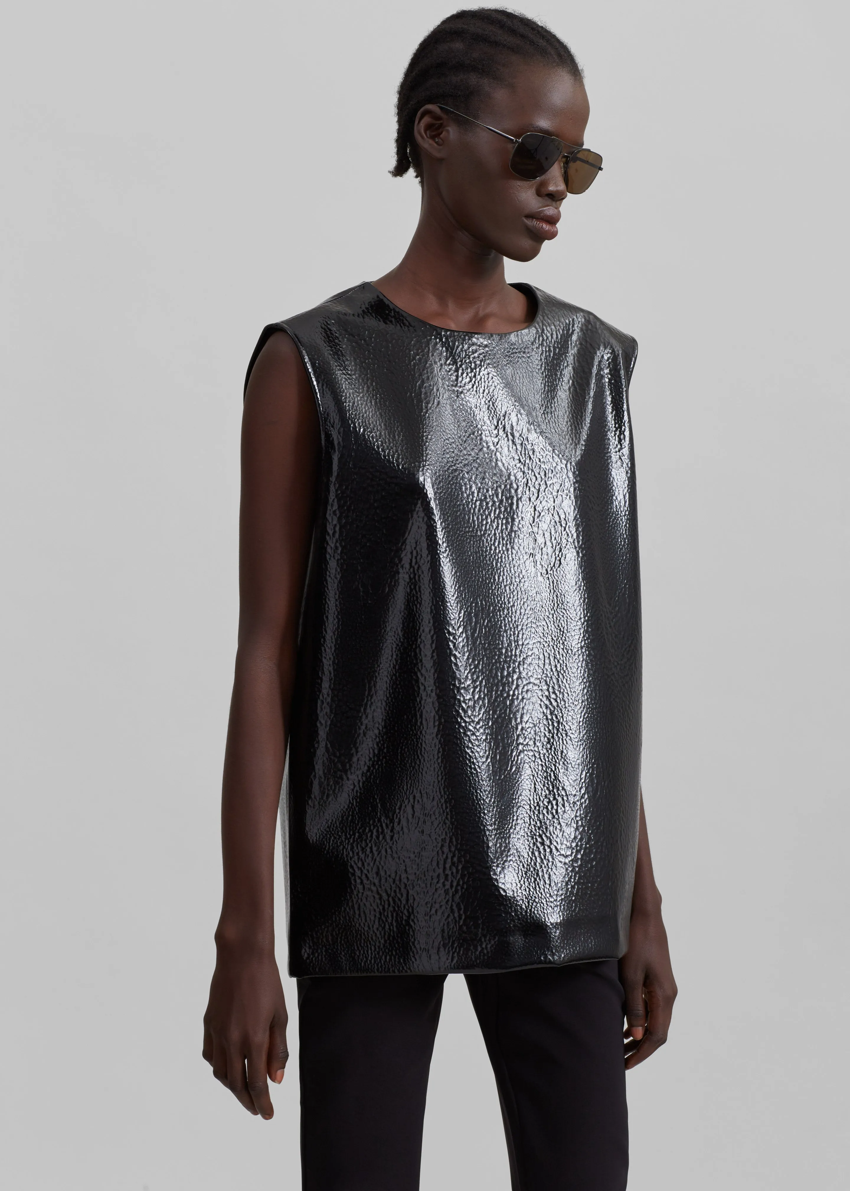Amaris Crackled Faux Leather Tank Top - Black sold by Frankie Shop product image thumbnail 2