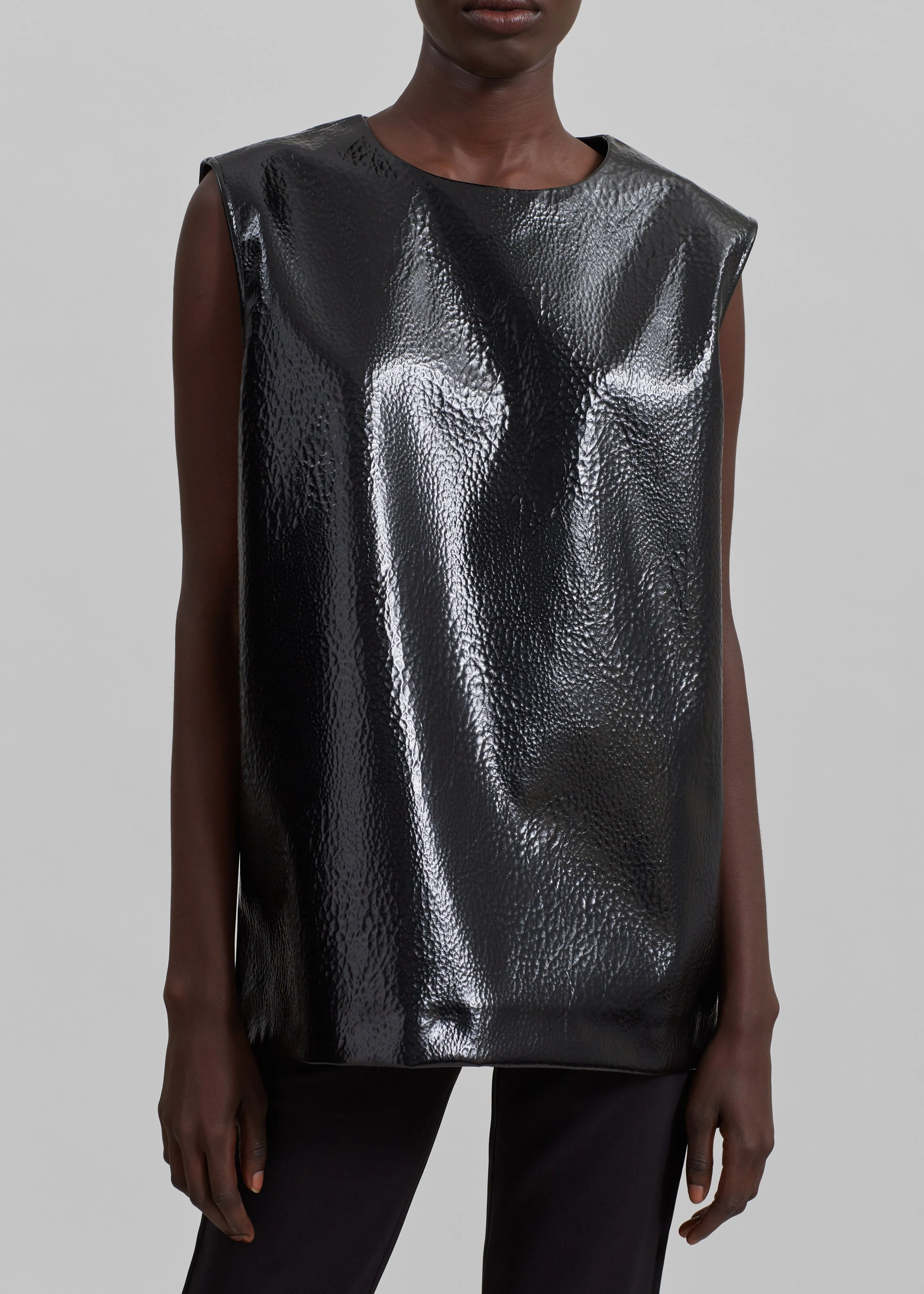 Amaris Crackled Faux Leather Tank Top - Black sold by Frankie Shop product image thumbnail 4