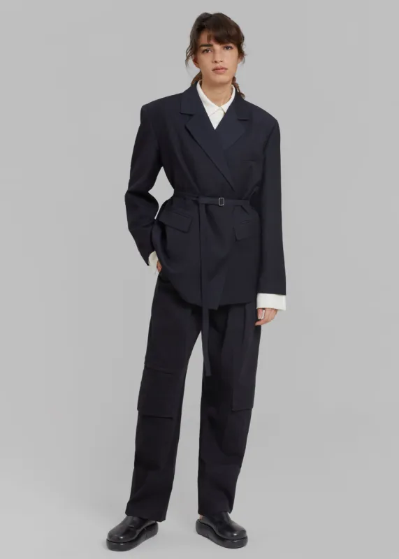 Lunat Belted Blazer - Dark Navy made by Frankie Shop