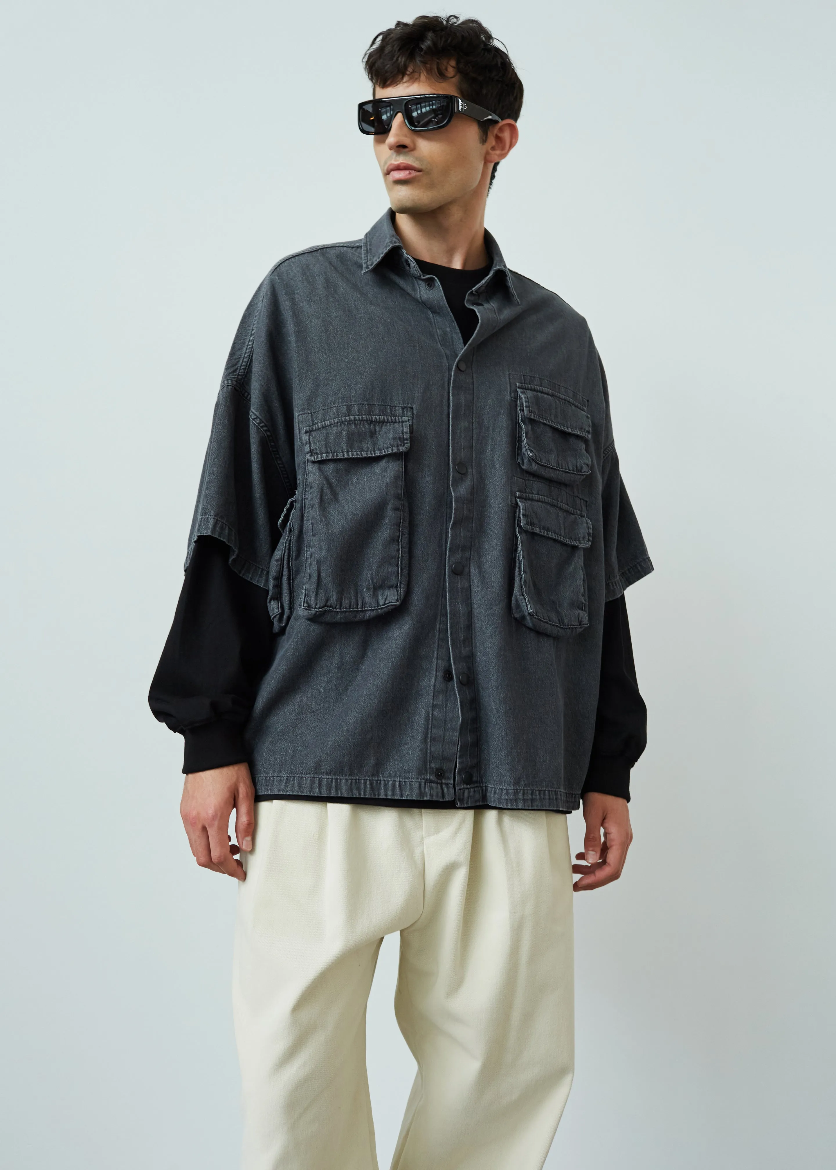 Porter Denim Cargo Shirt - Black Wash sold by Frankie Shop