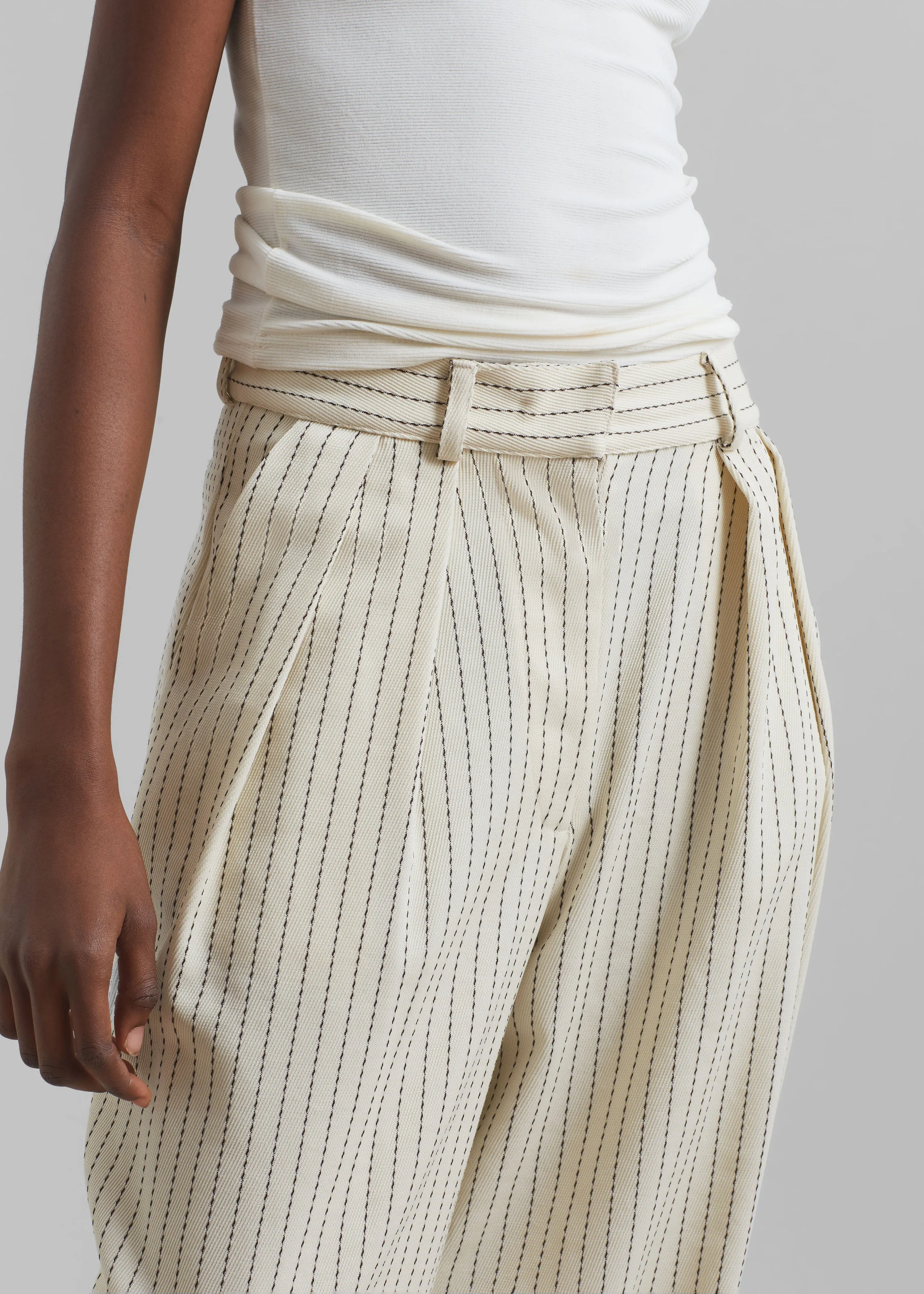 Ripley Pleated Twill Trousers - Light Beige/Black Pinstripe sold by Frankie Shop product image thumbnail 4