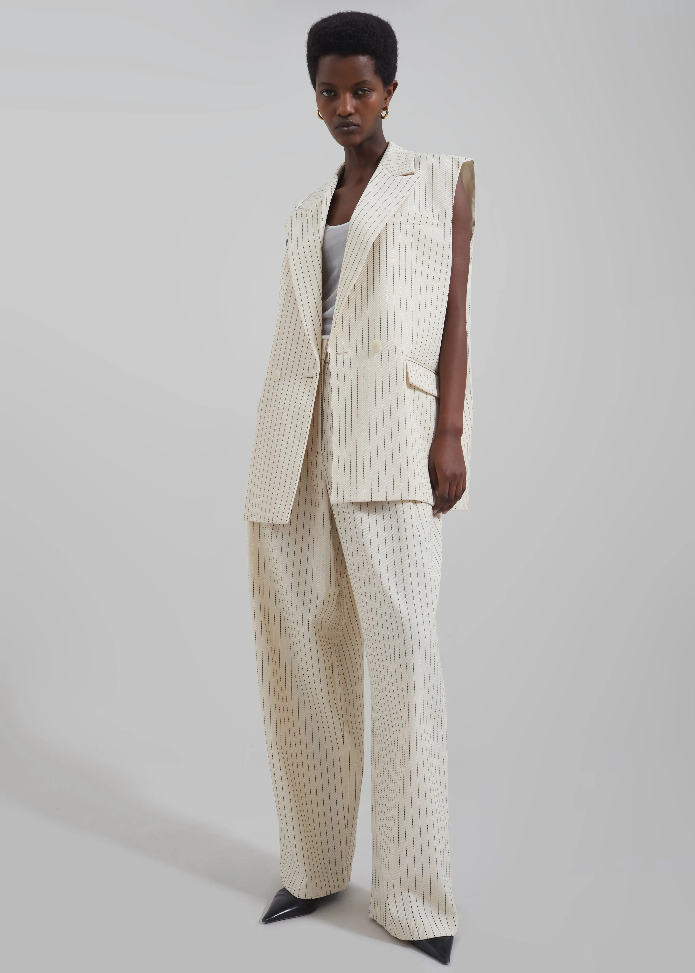 Ripley Pleated Twill Trousers - Light Beige/Black Pinstripe sold by Frankie Shop product image thumbnail 5