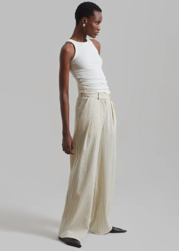 Ripley Pleated Twill Trousers - Light Beige/Black Pinstripe sold by Frankie Shop