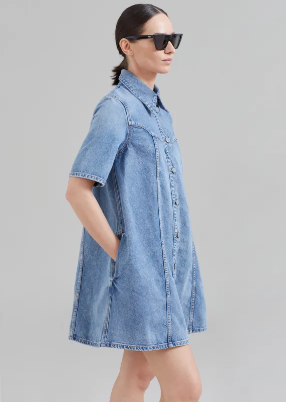 GANNI Vintage Washed Denim Mini Dress - Mid Blue Vintage made by Ganni