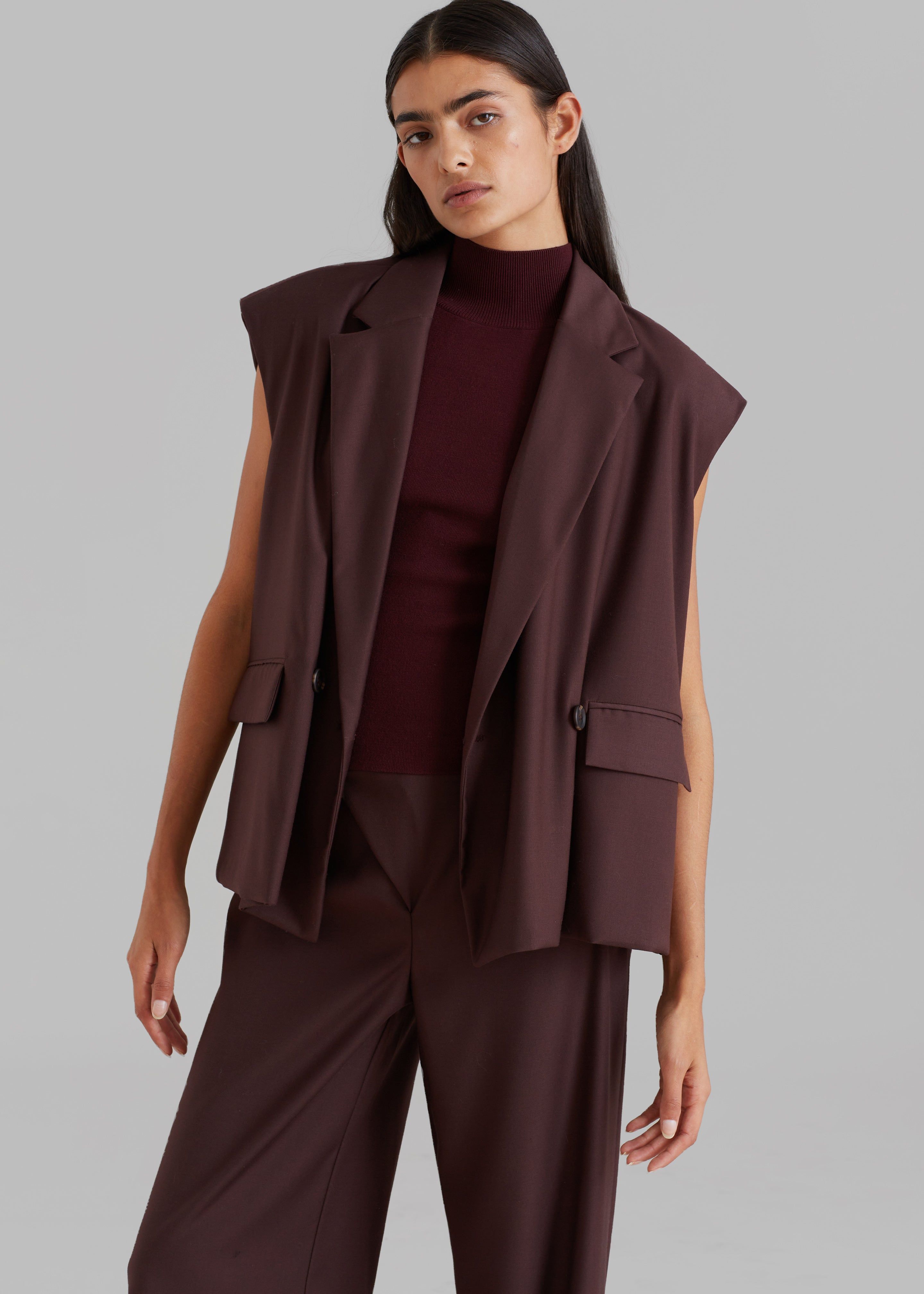 Brenna Belted Blazer Vest - Burgundy sold by Frankie Shop product image thumbnail 5