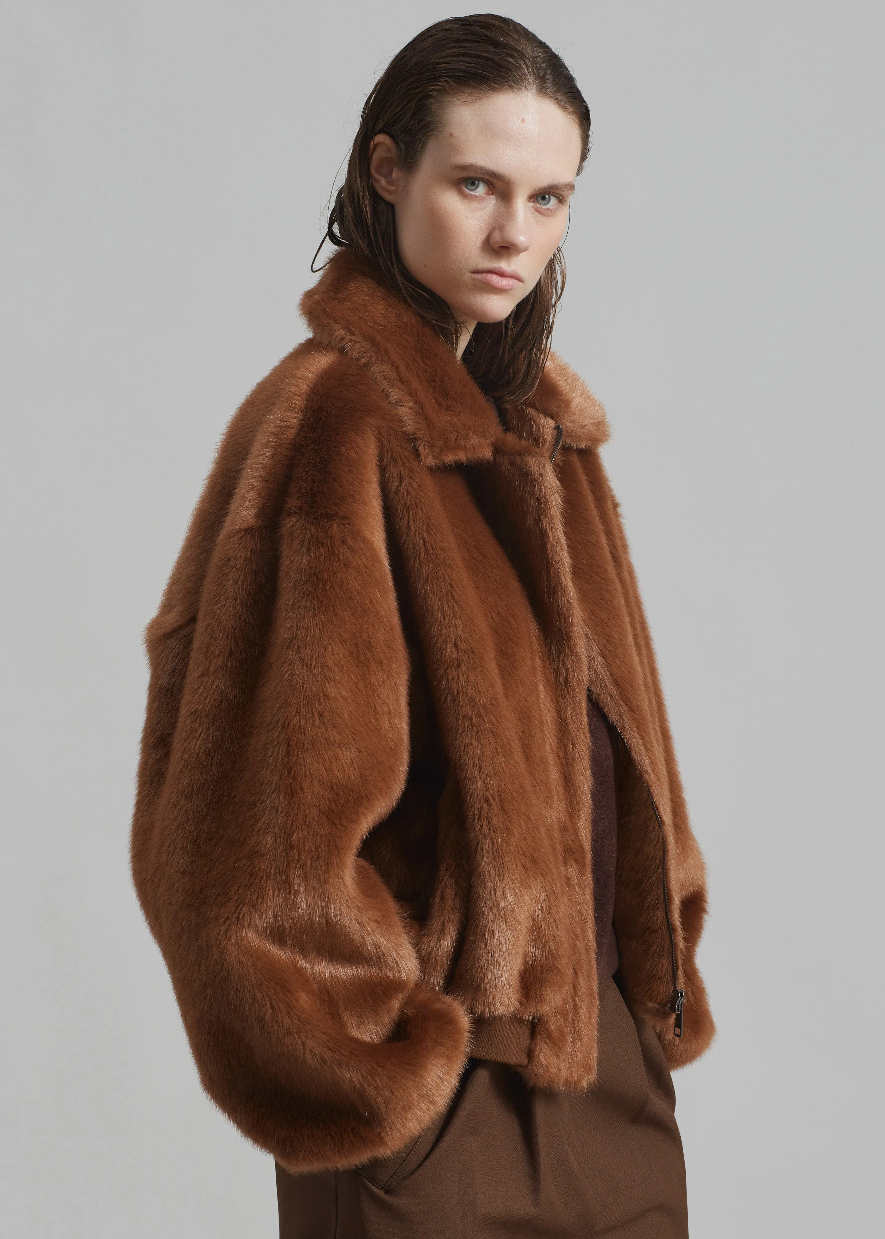 Pam Faux Fur Bomber - Dark Camel sold by Frankie Shop product image thumbnail 4