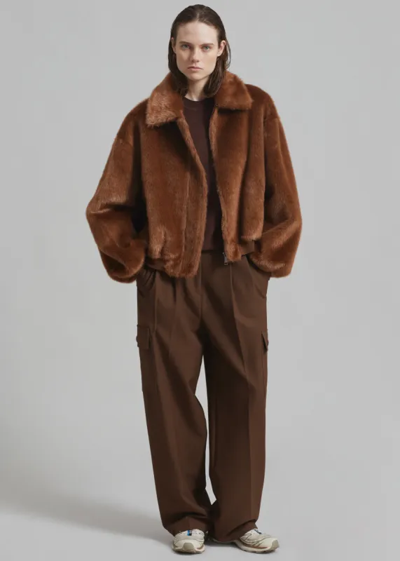 Pam Faux Fur Bomber - Dark Camel made by Frankie Shop