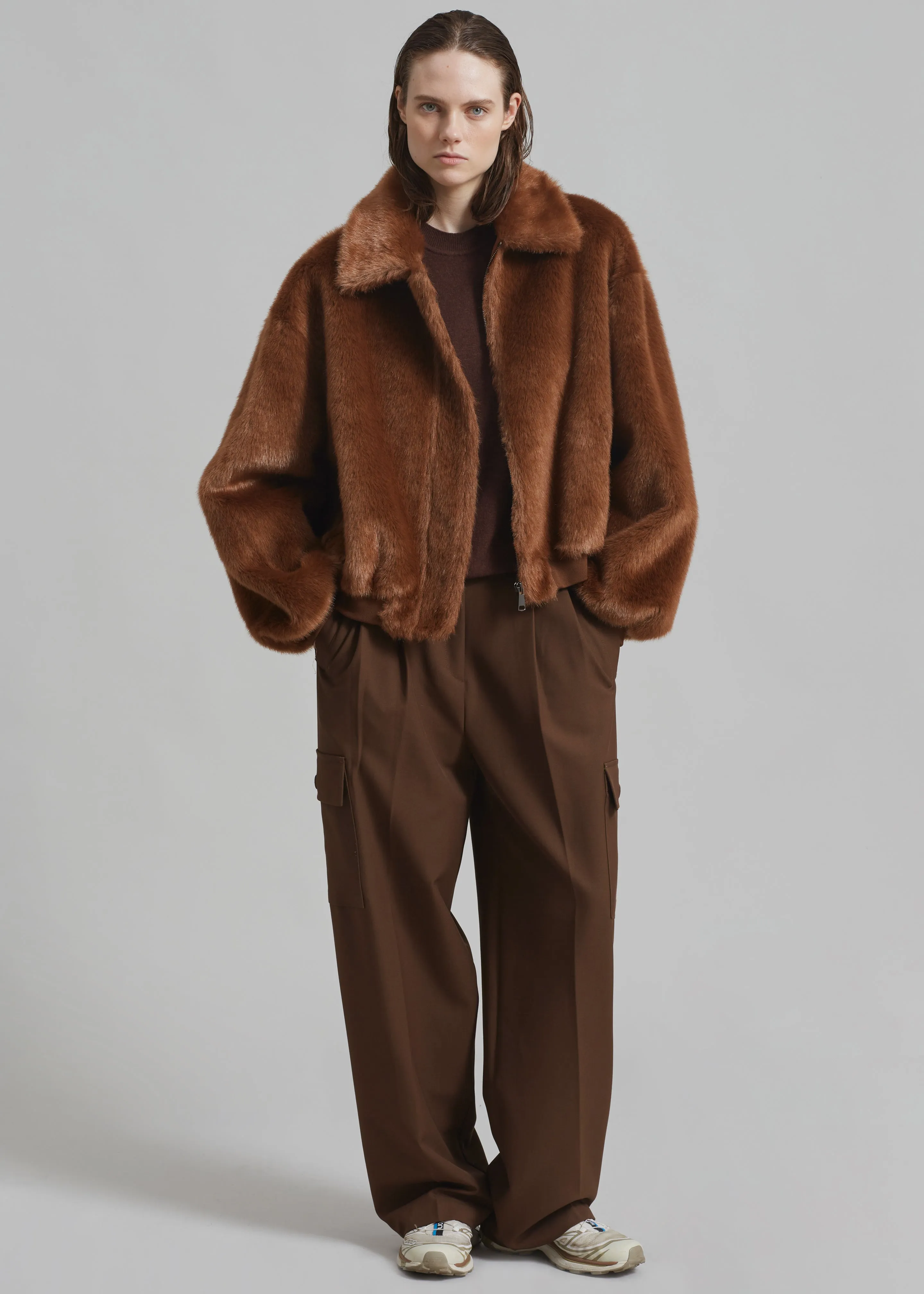 Pam Faux Fur Bomber - Dark Camel sold by Frankie Shop