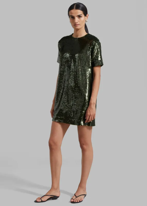 Riley Sequins Tee Mini Dress - Olive sold by Frankie Shop