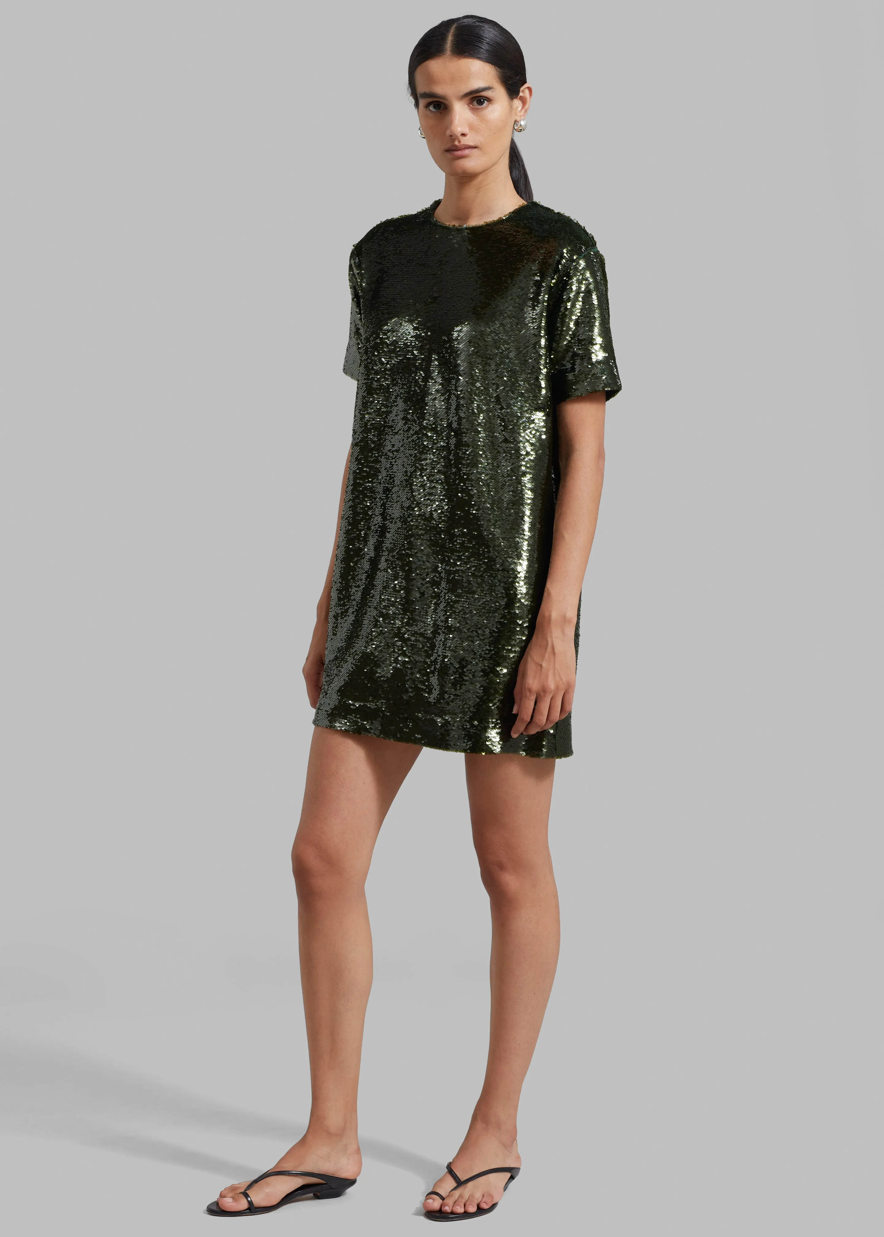 Riley Sequins Tee Mini Dress - Olive sold by Frankie Shop