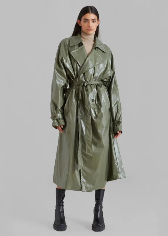 Sue Vinyl Trench Coat - Green made by Frankie Shop