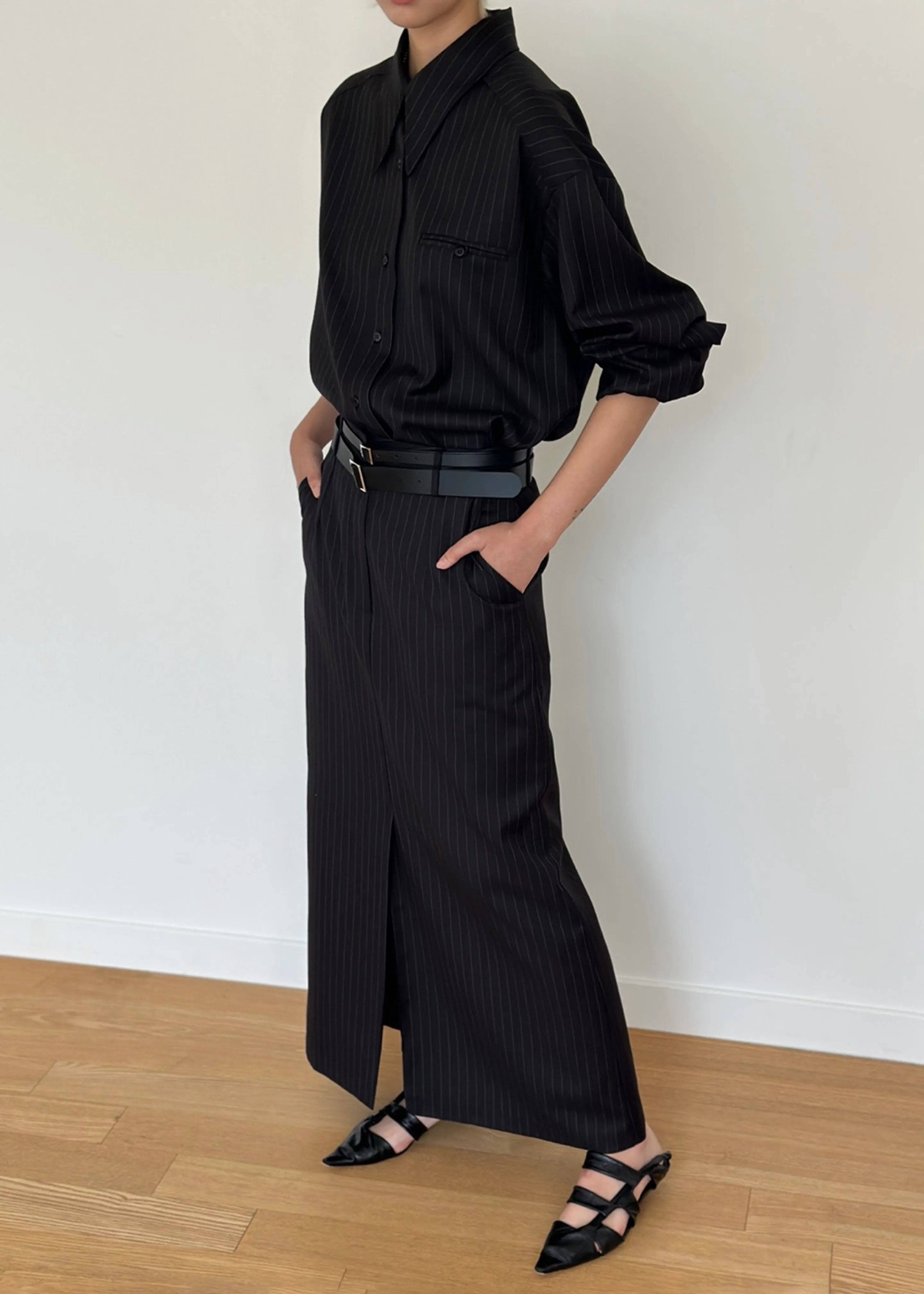 Kerry Maxi Skirt - Black Pinstripe sold by Frankie Shop