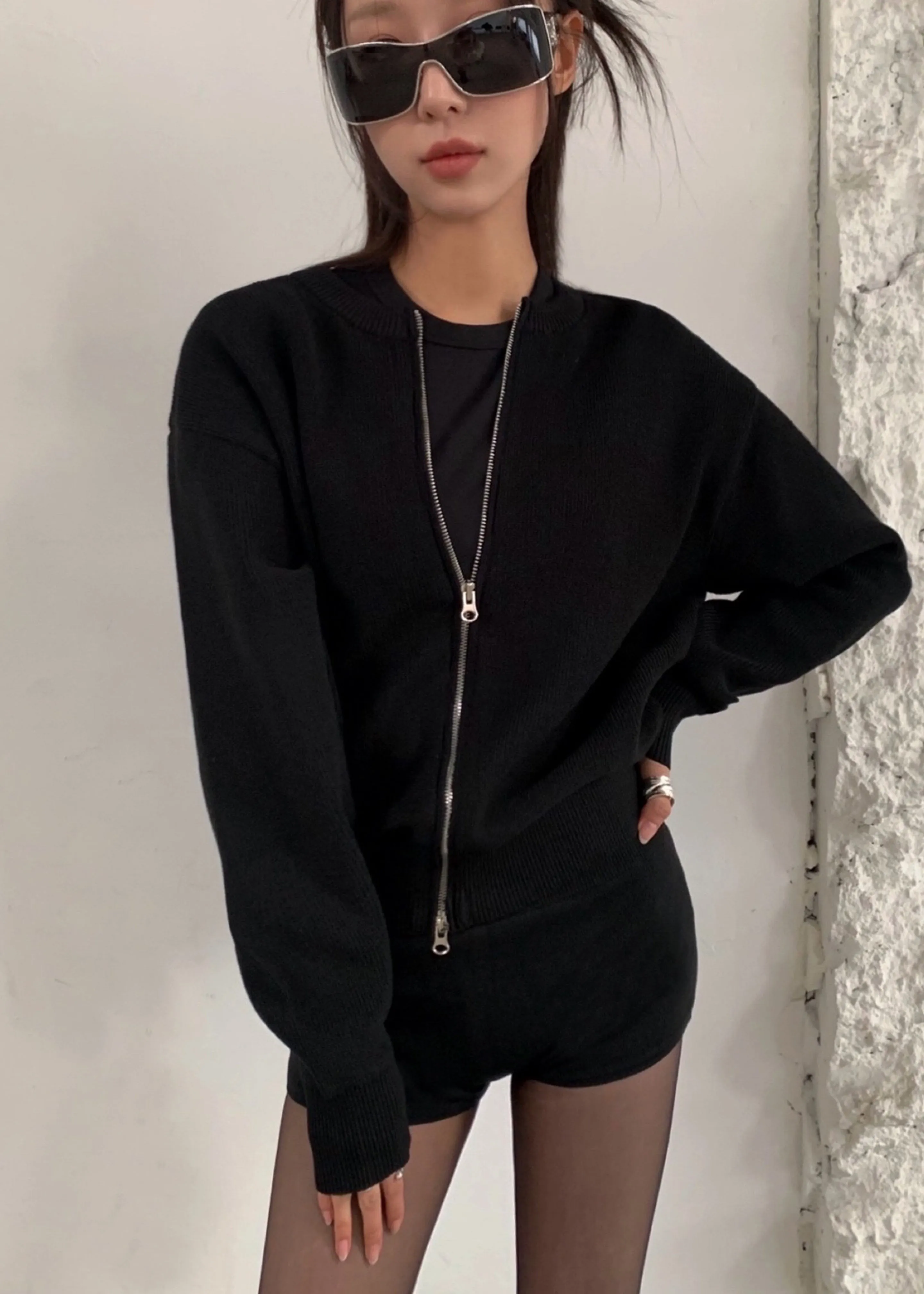 Veronica Zip-Up Cardigan - Black sold by Frankie Shop product image thumbnail 3