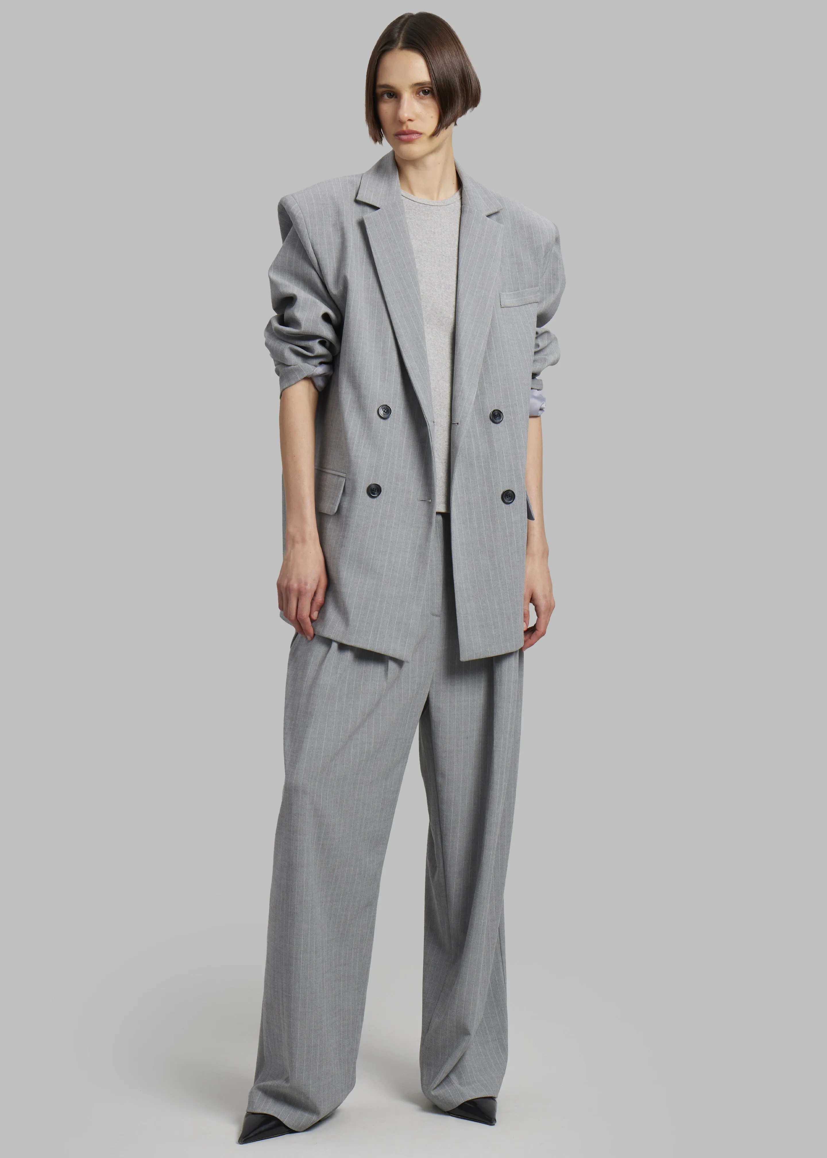 Sybil Trousers - Grey Pinstripe sold by Frankie Shop